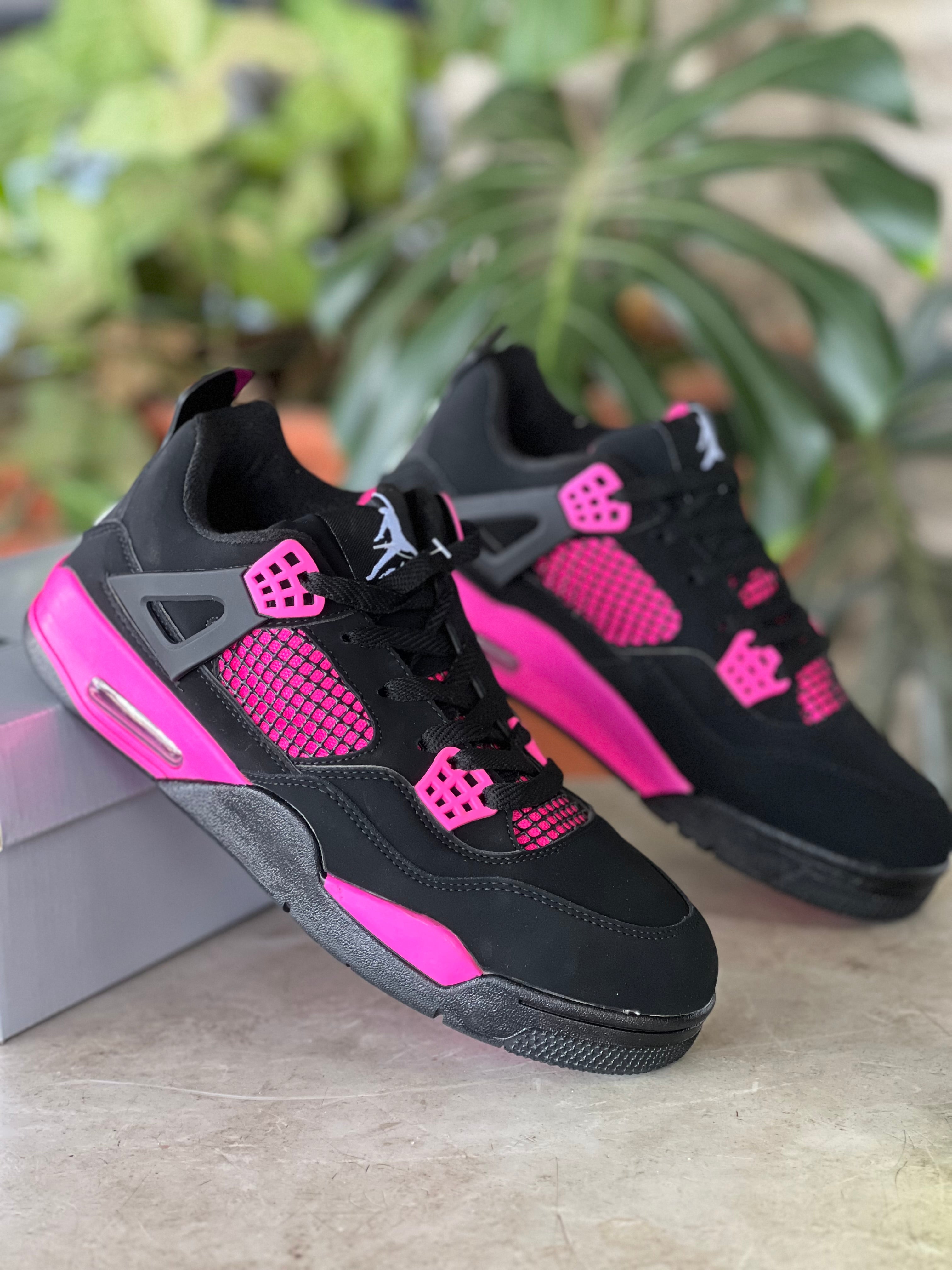 Air Jordan 4 Retro Sneakers for Men - Black/Pink Basketball Shoes - Comfortable & Stylish for Casual Wear, Sports & Street Fashion