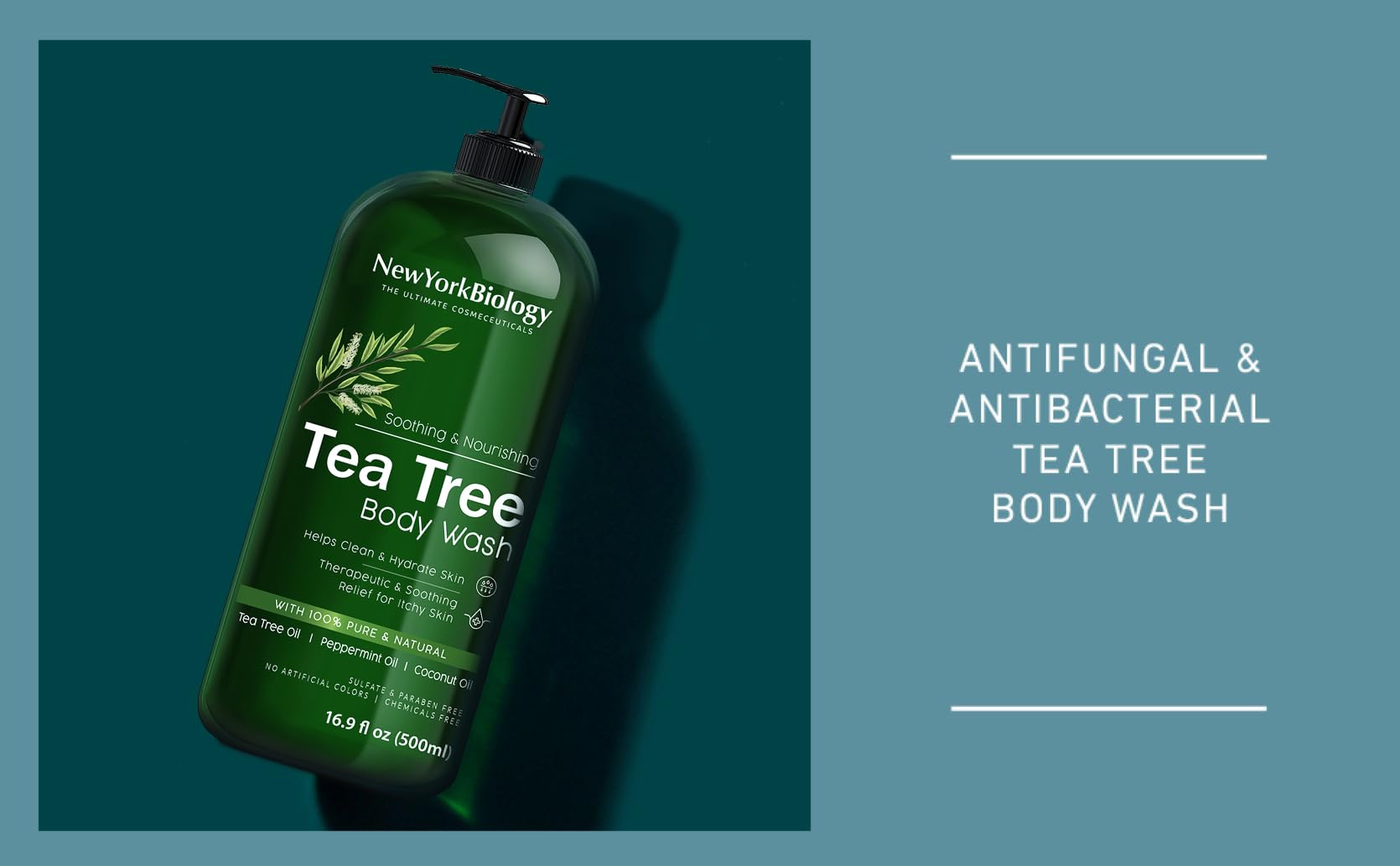 New York Biology Tea Tree Oil Body Wash & Foot Cream for Dry Cracked Feet - Helps Treat Jock Itch, Itchy Skin, Nail Fungus, Athlete's Foot, Eczema & Body Odor - Moisturizing Cream for Men & Women - Perfect for Shower, Post-Workout & Daily Foot Care