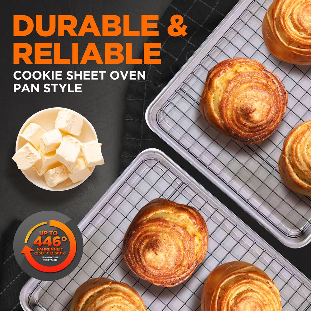 2 Sets Non-Stick Baking Sheet Pan with Cooling Rack - Heavy Duty Cookie Baking Tray Set for Oven, Perfect for Cookies, Pastries, Roasting Veggies & Meal Prep