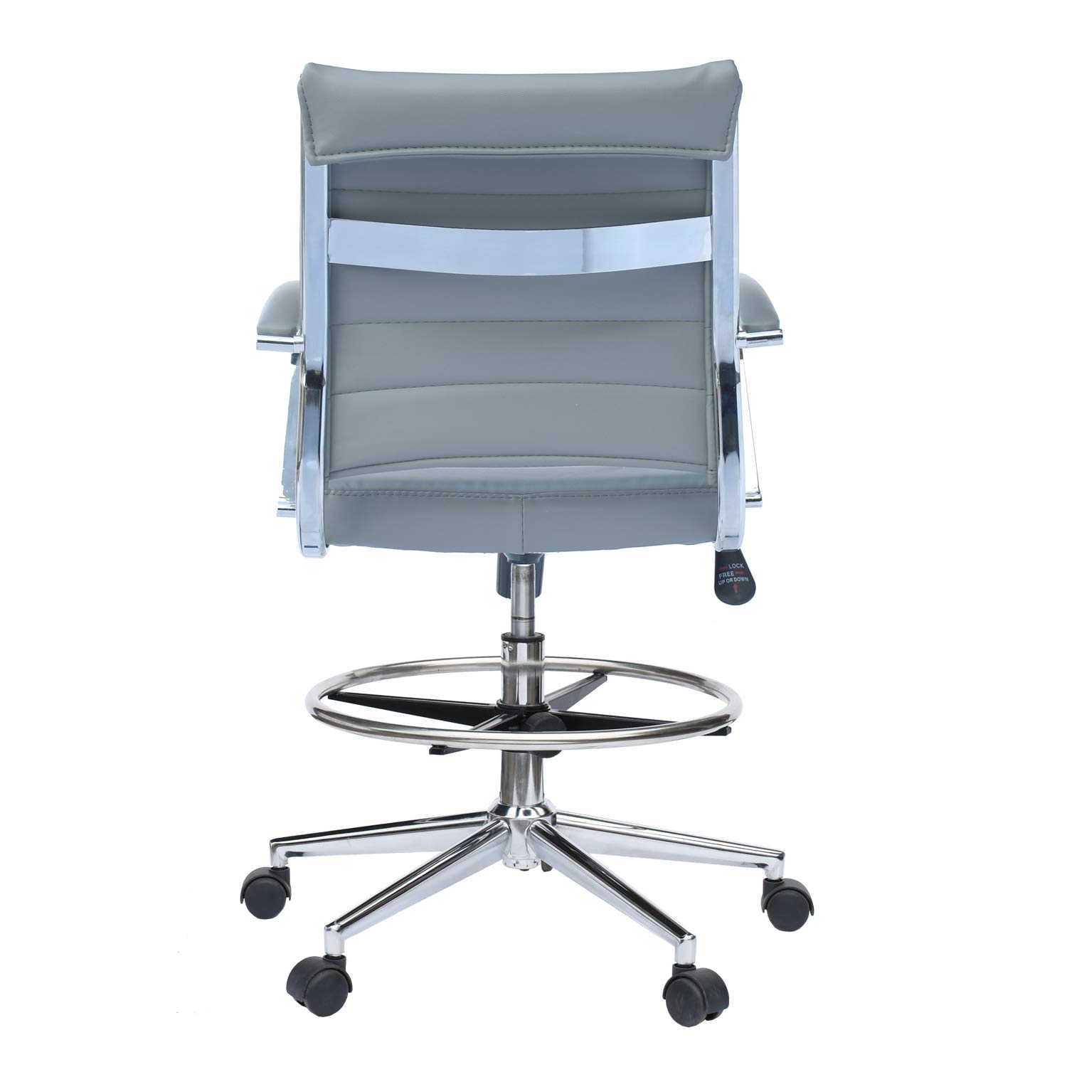 2xhome Modern Adjustable Ergonomic Office Chair with Arms - Grey Ribbed Designer Drafting Chair for Home Office, Computer Work & Creative Workspaces