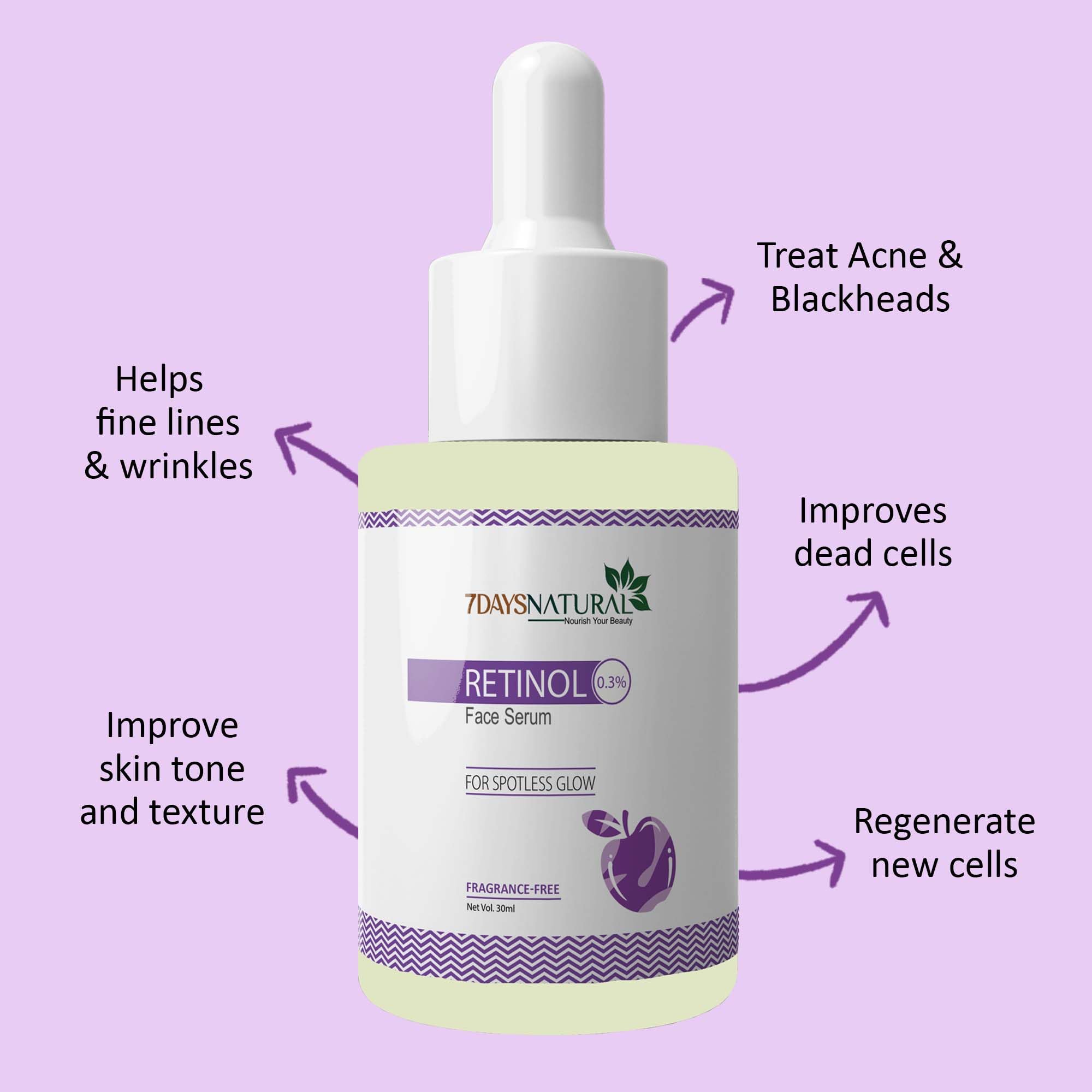 7 DAYS Natural 0.3% Retinol Face Serum for Glowing Skin - Anti-Aging Night Serum with Niacinamide & Hyaluronic Acid - Hydrating & Brightening Treatment for Men & Women (30ml) - Perfect for Nighttime Skincare Routine & Reducing Fine Lines