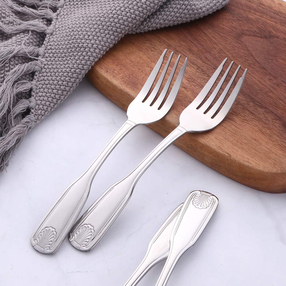 Premium 12-Piece Stainless Steel Salad Forks Set - Elegant Shell Pattern 18/0 Flatware, 6.7