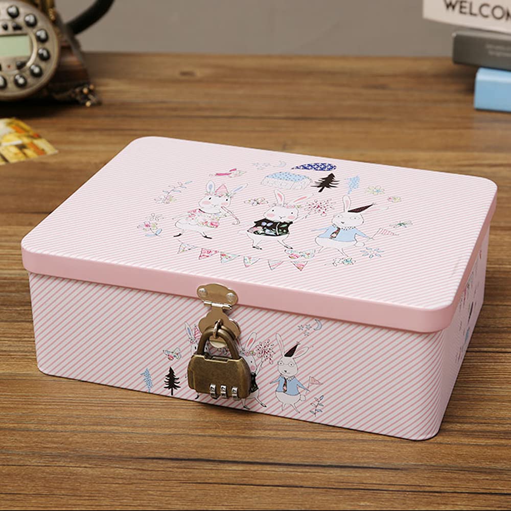 Vintage Lockable Iron Storage Box - Large Size for Jewelry, Cosmetics, Office & Home Organization | Secure Desktop Storage for Students & Household Use
