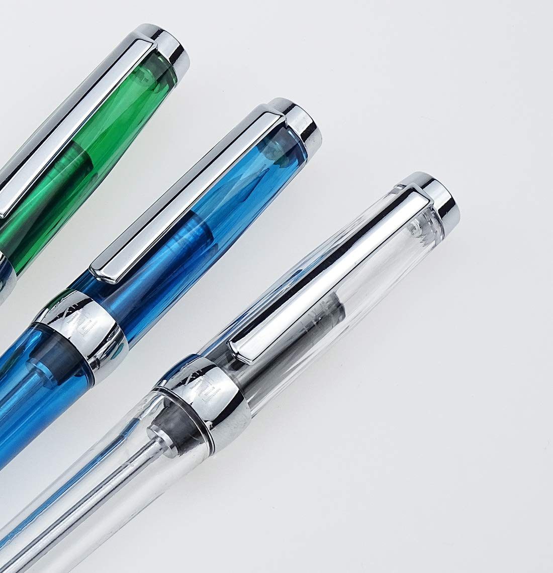 Lanxivi 3-Piston Vacuum Fountain Pen Set - Fine Nib 013 Series (Blue, Green, Clear) for Writing & Calligraphy