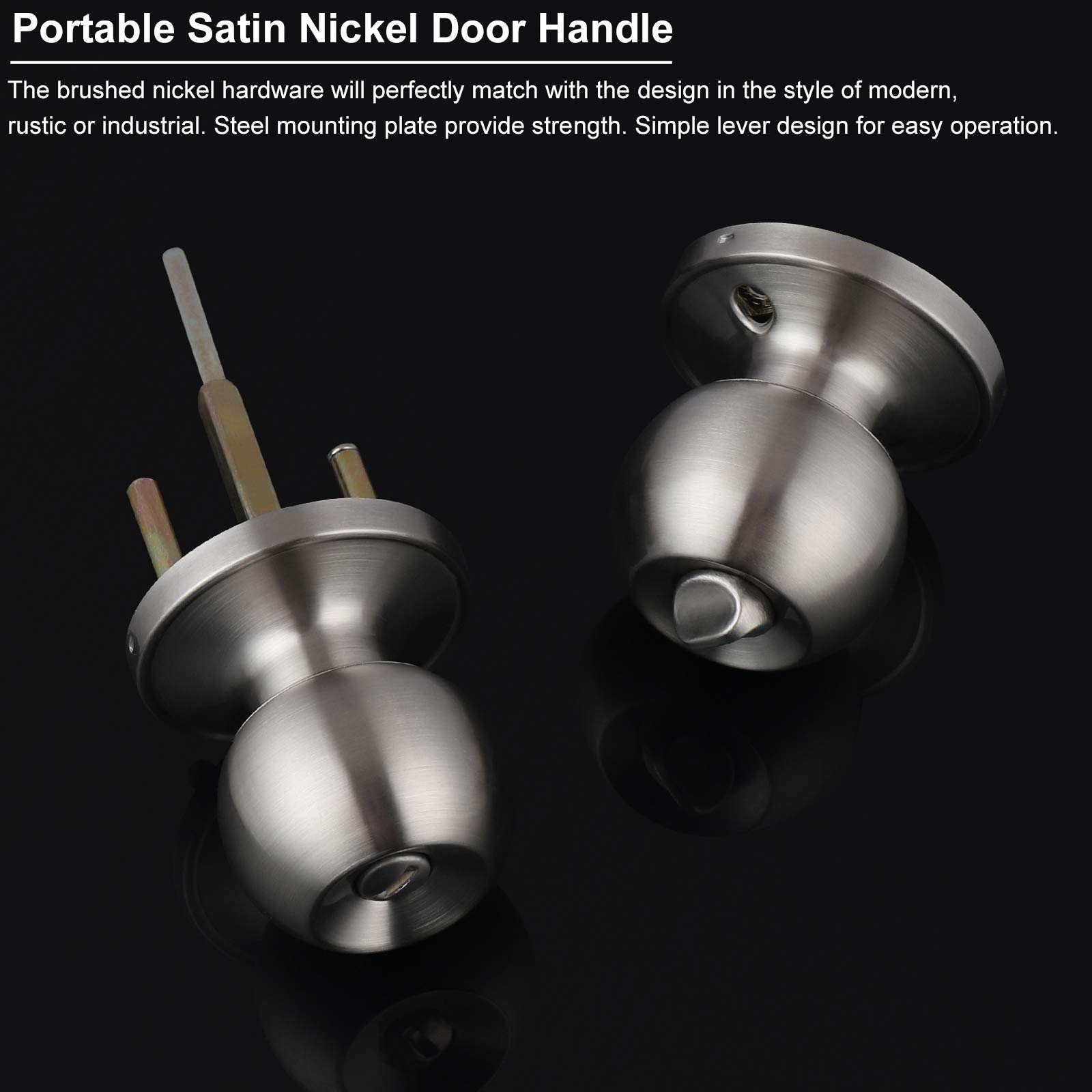 10 Pack Satin Nickel Door Knobs - Privacy Bedroom & Bathroom Door Handles - Interior Ball Shape Hardware for Home, Office & Hotel Use