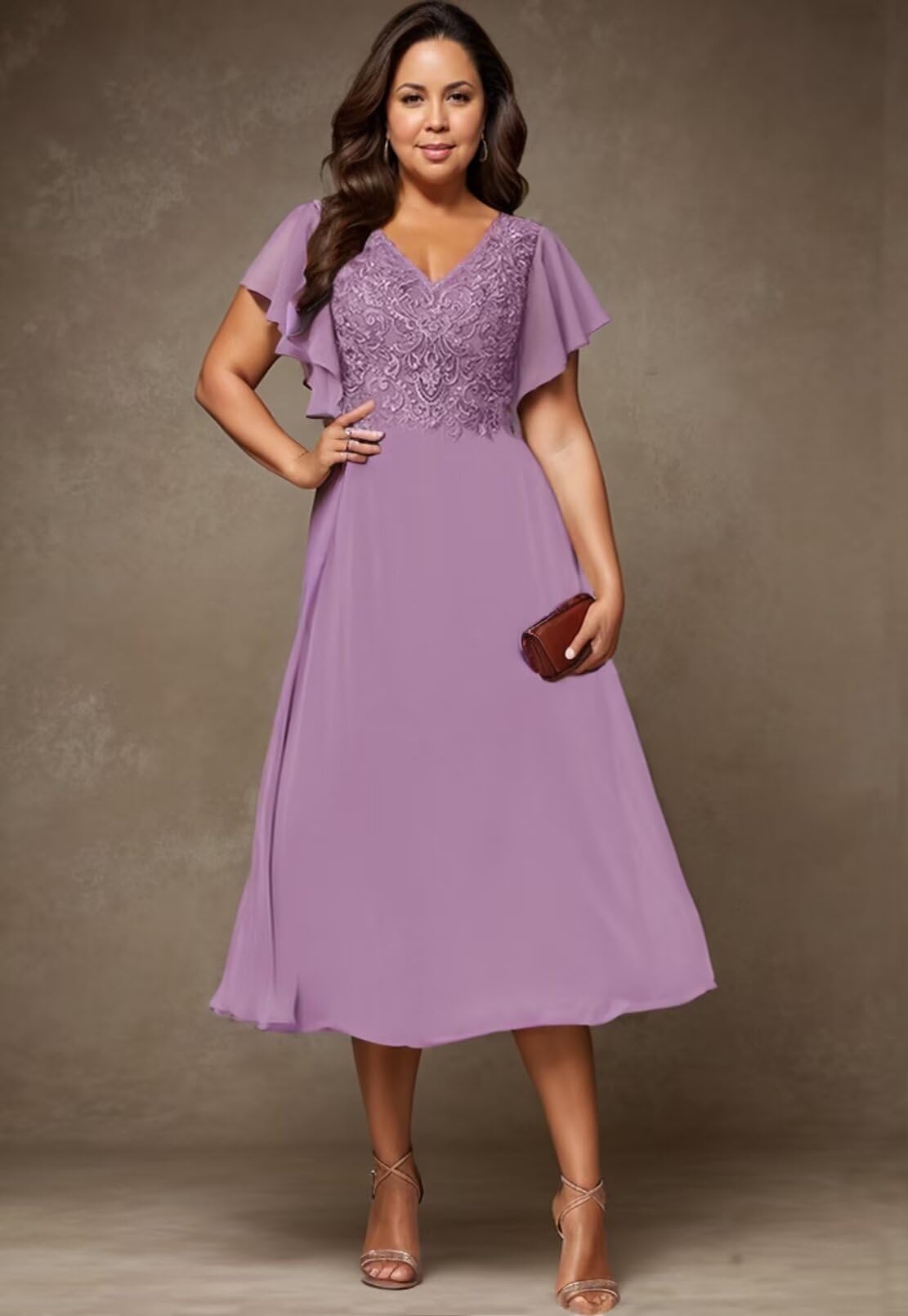 Elegant Tea Length Mother of The Bride Dress - Lace & Chiffon Formal Gown for Weddings, Prom & Special Occasions | Perfect for Wedding Parties, Evening Events & Formal Celebrations