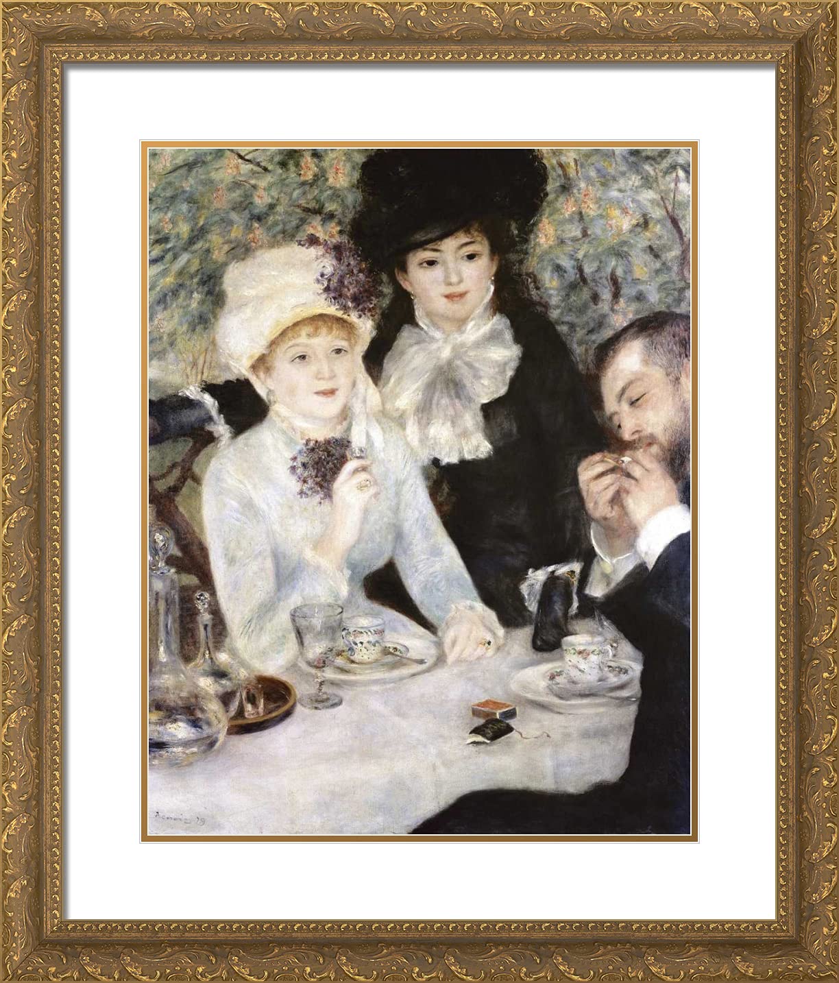 Pierre-Auguste Renoir 'After Lunch' 20x23 Gold Ornate Framed Art Print with Double Matting - Classic Wall Decor for Living Room, Bedroom & Office
