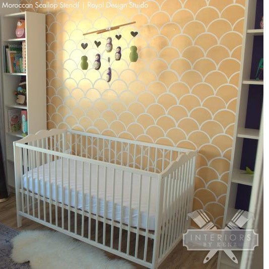 Moroccan Scallops Wall Stencil - DIY Home Decor Stencil for Walls, Ceilings & Furniture - Arabic Geometric Pattern Painting Template for Bedroom, Living Room & Nursery Decoration