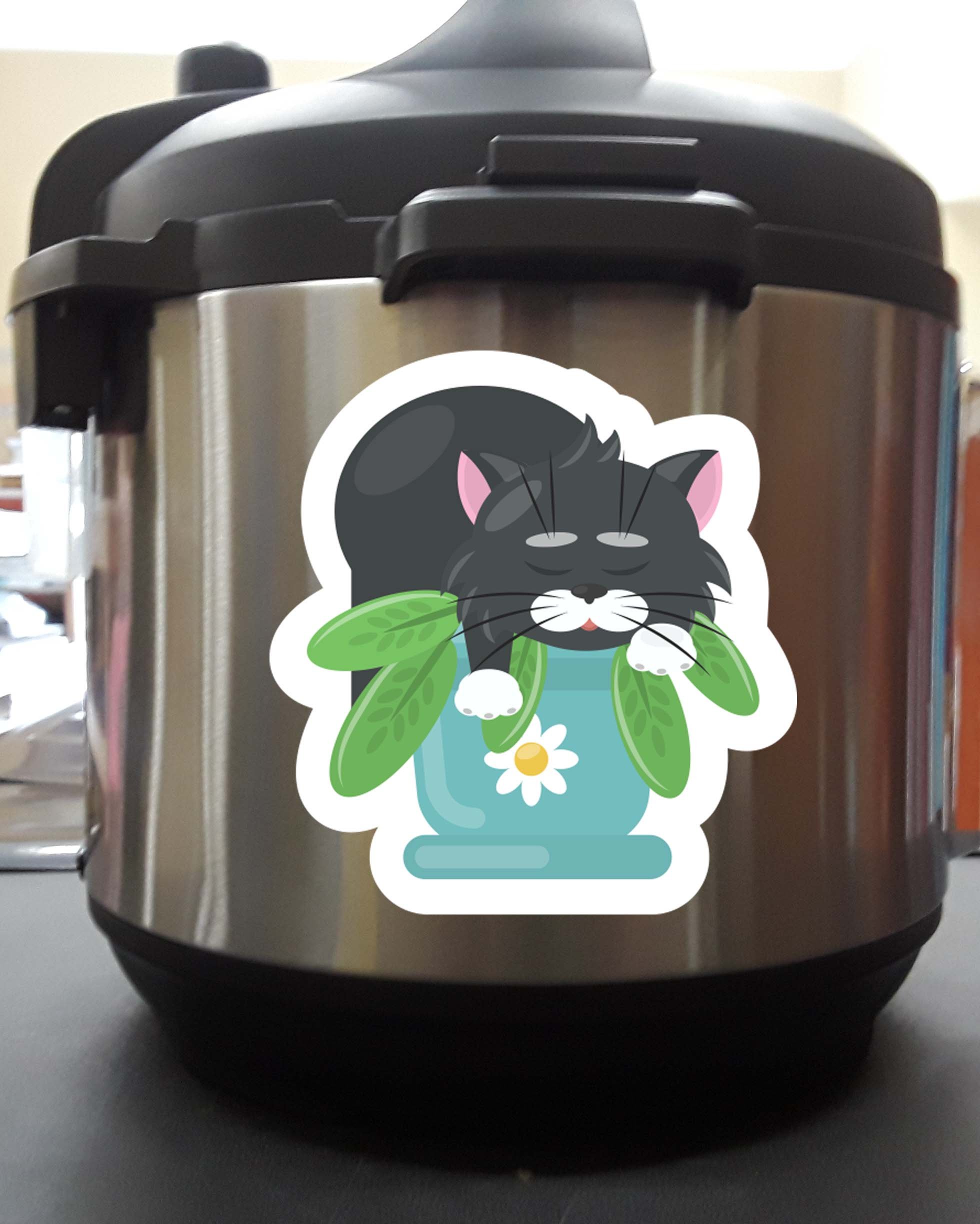 Vibrant Full Color Kitty Resting on a Plant Vinyl Decal Sticker - Waterproof & Durable for Pressure Cookers, Laptops, Water Bottles & Home Decor