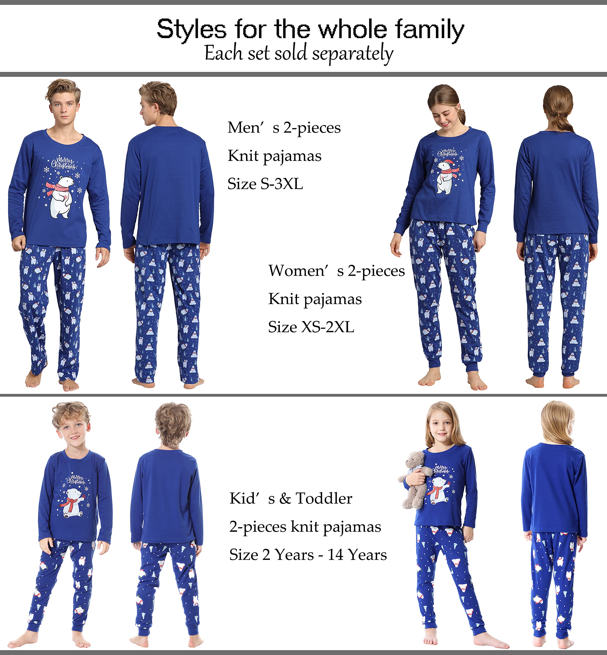Family Matching Pajama Sets - Polar Bear Sleepwear for Christmas & Family Night