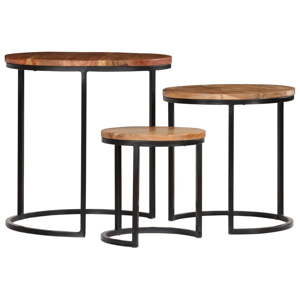 CHARMMA 3-Piece Coffee Table Set - Solid Acacia Wood with Sheesham Finish in Rich Brown (10.95KG) - Perfect for Living Room, Lounge & Home Decor