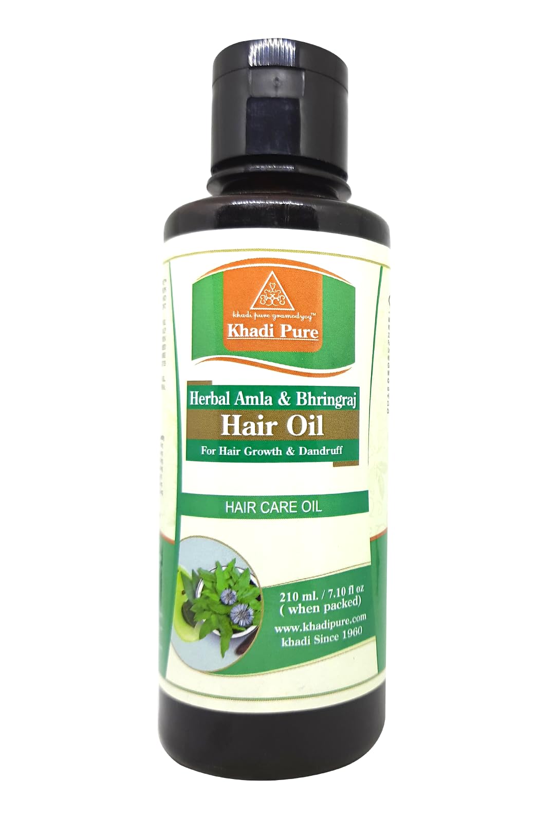 Khadi Pure Herbal Amla & Bhringraj Hair Oil 210ml - Natural Hair Growth Treatment for Dry Damaged Hair - Promotes Thickness & Shine - Perfect for Daily Hair Care & Scalp Massage