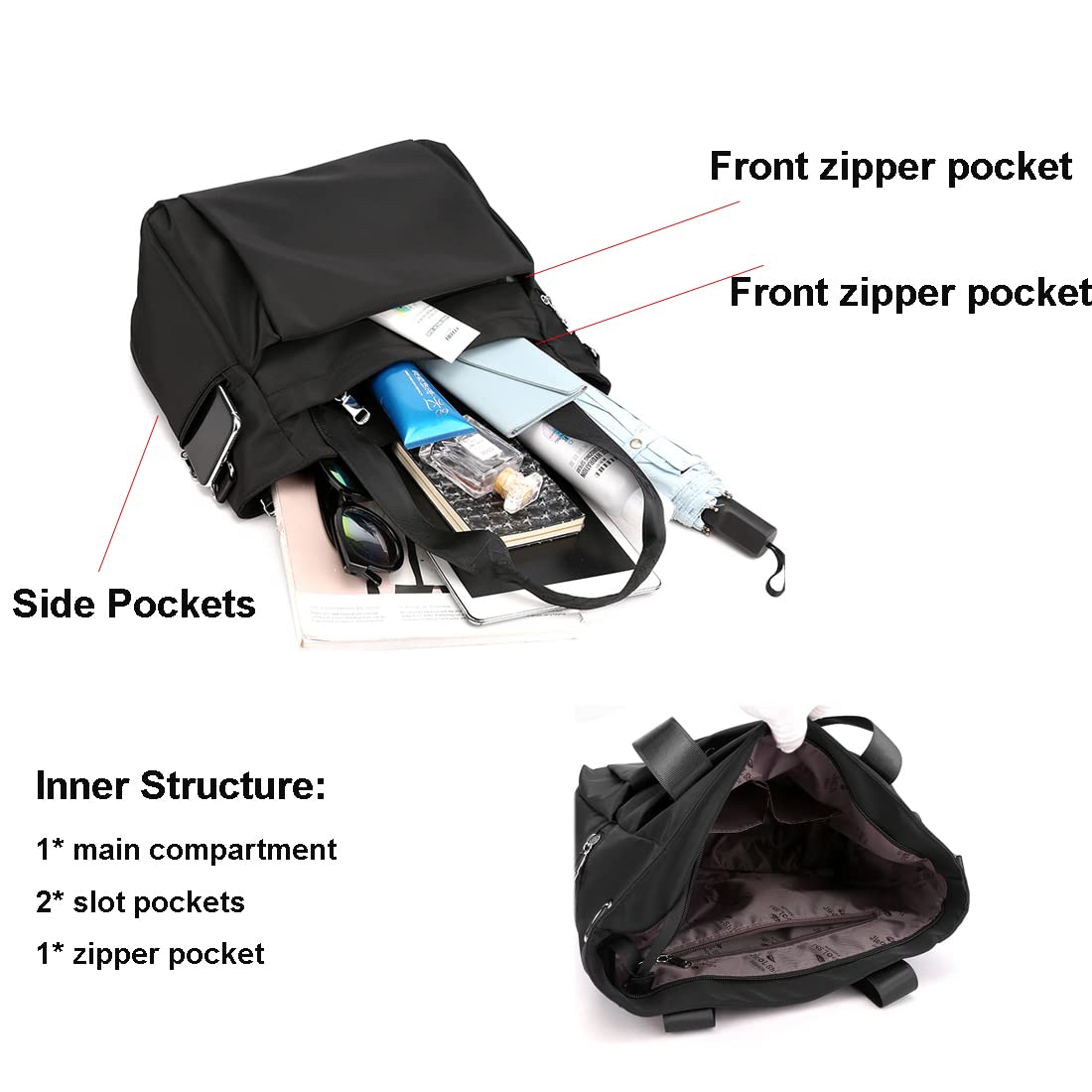 Waterproof Nylon Tote Bag for Women - Lightweight Travel & Work Shoulder Bag