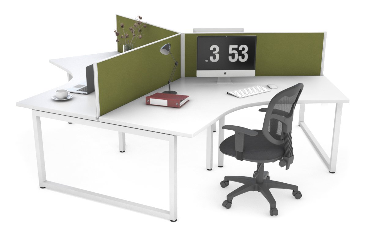 Quadro Loop Legs 3-Person 120 Degree Office Workstation - Modular Desk for Collaborative Workspaces & Team Projects