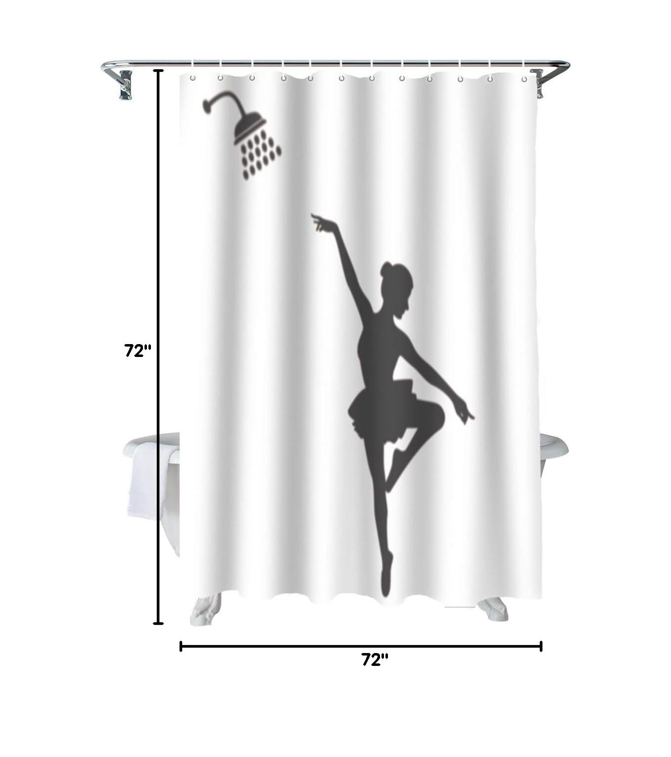 Elegant Ballet Dancer Waterproof Fabric Shower Curtain Set with 12 Hooks - 72x72 Inch Gray Bathroom Decor - Machine Washable Bath Curtain Accessories for Spa-Like Shower Experience & Home Decor Upgrade