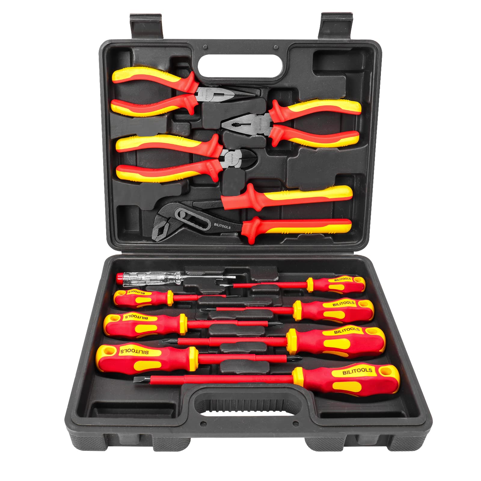 BILITOOLS 10-Piece Insulated Screwdriver & Pliers Set - 1000V VDE Certified Electrical Tools with Magnetic Tips (Phillips/Slotted/Pozidriv) - Professional Electrician Tool Kit for Home Repair & Industrial Maintenance