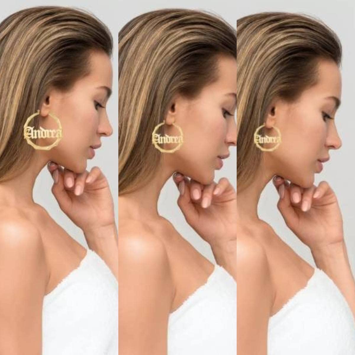Personalized Bamboo Name Earrings for Women - 18K Real Gold Plated Custom Hoop Earrings - Fashion Jewelry Gifts for Girls & Women - Perfect for Birthdays, Anniversaries and Special Occasions