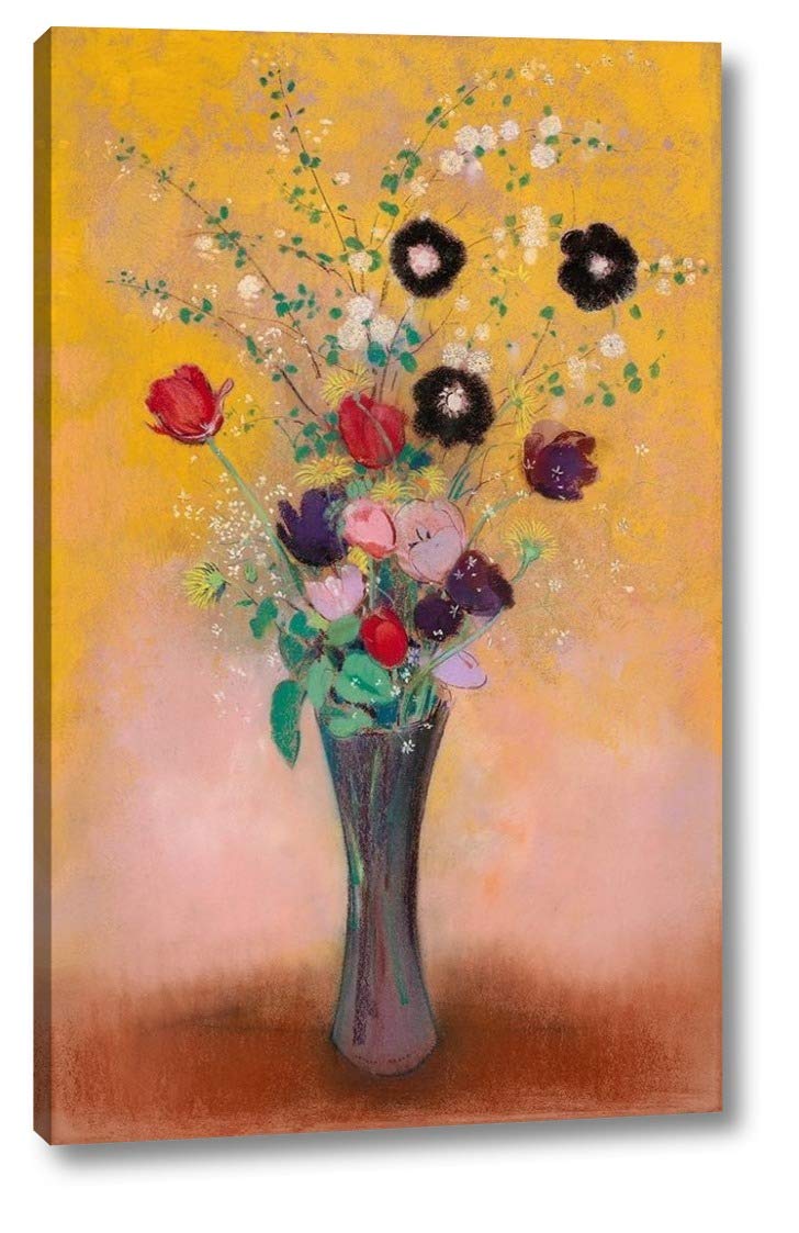 Odilon Redon Flowers Vase Wall Art - 22x36 Inch Gallery Wrapped Canvas Print - Ready to Hang - Perfect for Living Room, Bedroom & Office Decor