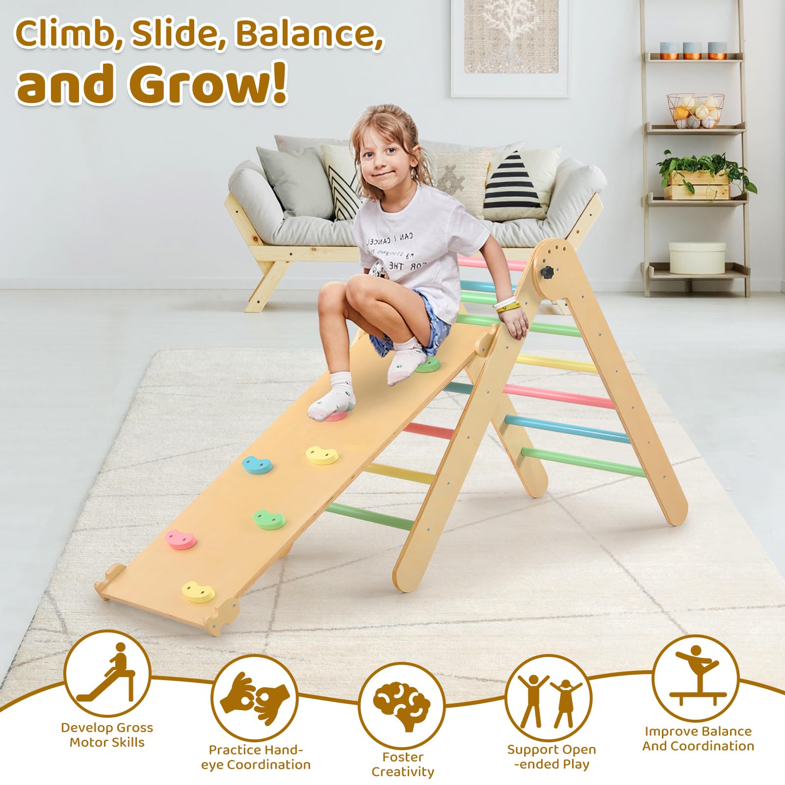 **7-in-1 Wooden Pikler Triangle Set for Toddlers – Montessori Foldable Climbing Gym with Arch, Ramp & Triangle – Indoor & Outdoor Play Equipment for Kids' Early Learning & Active Play**    *(Perfect for Home Playrooms, Daycares, Backyards & Montessori Classrooms – Encourages Motor Skills & Creative Play)*