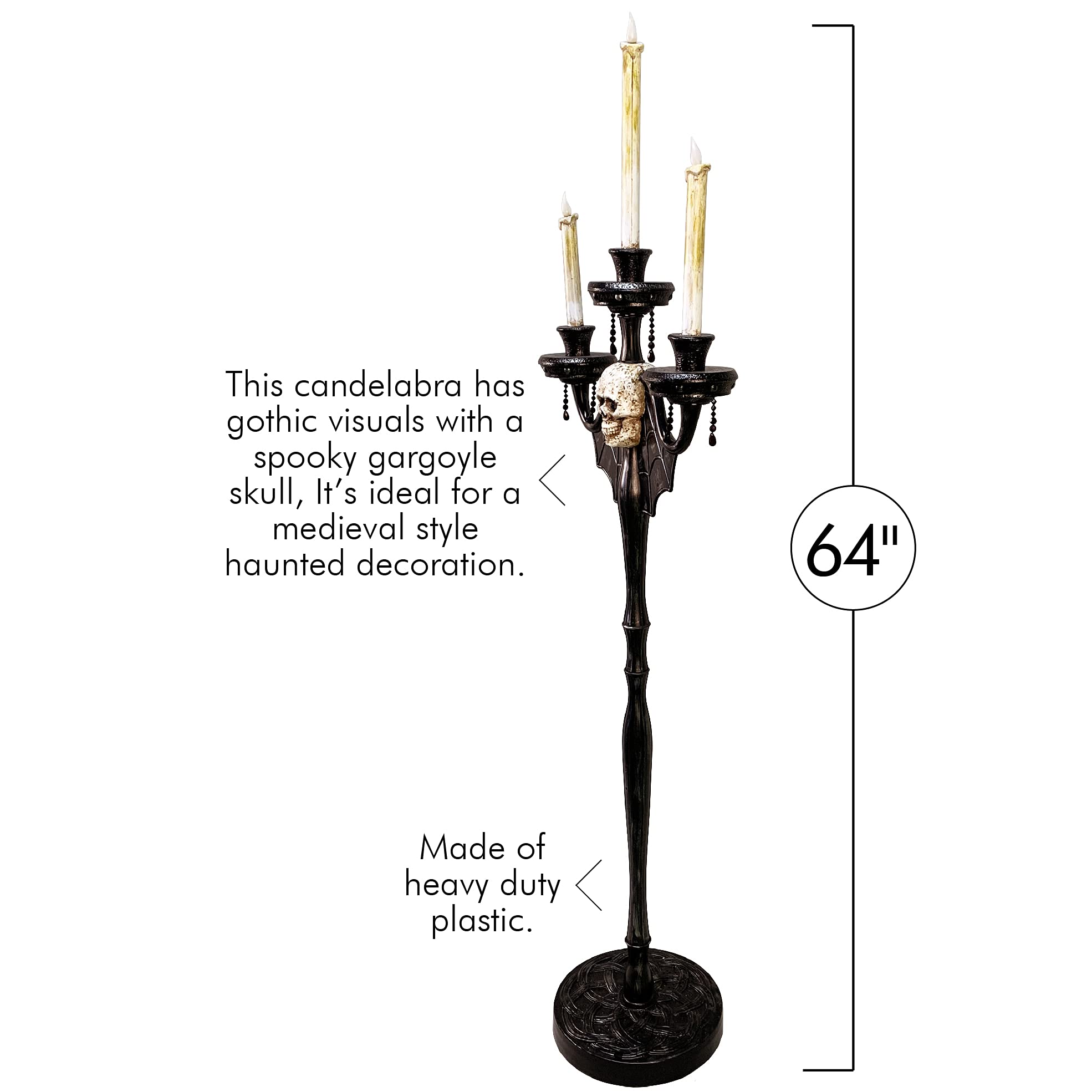 Skeleteen Animated Halloween Candelabra Decor - Gothic Haunted Mansion Black Skull Floating Candle Holder for Spooky Party Decorations (1 Piece) | Perfect for Halloween Parties, Haunted House Themes & Gothic Home Decor