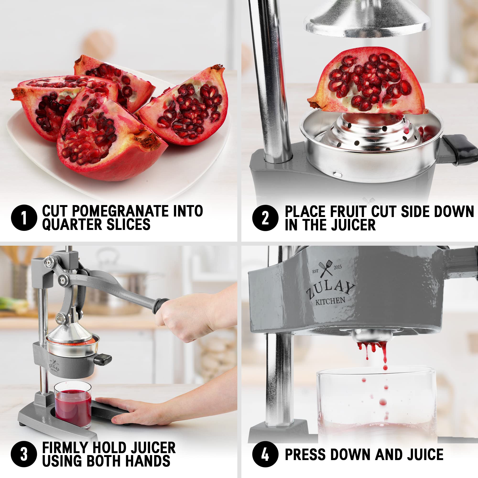 Zulay Kitchen Heavy-Duty Cast Iron Citrus Juicer - Professional Manual Orange & Lemon Squeezer with Stainless Steel Press - Easy to Clean, Durable for Fresh Juice - Perfect for Home Bars, Restaurants & Healthy Breakfasts (Gray)