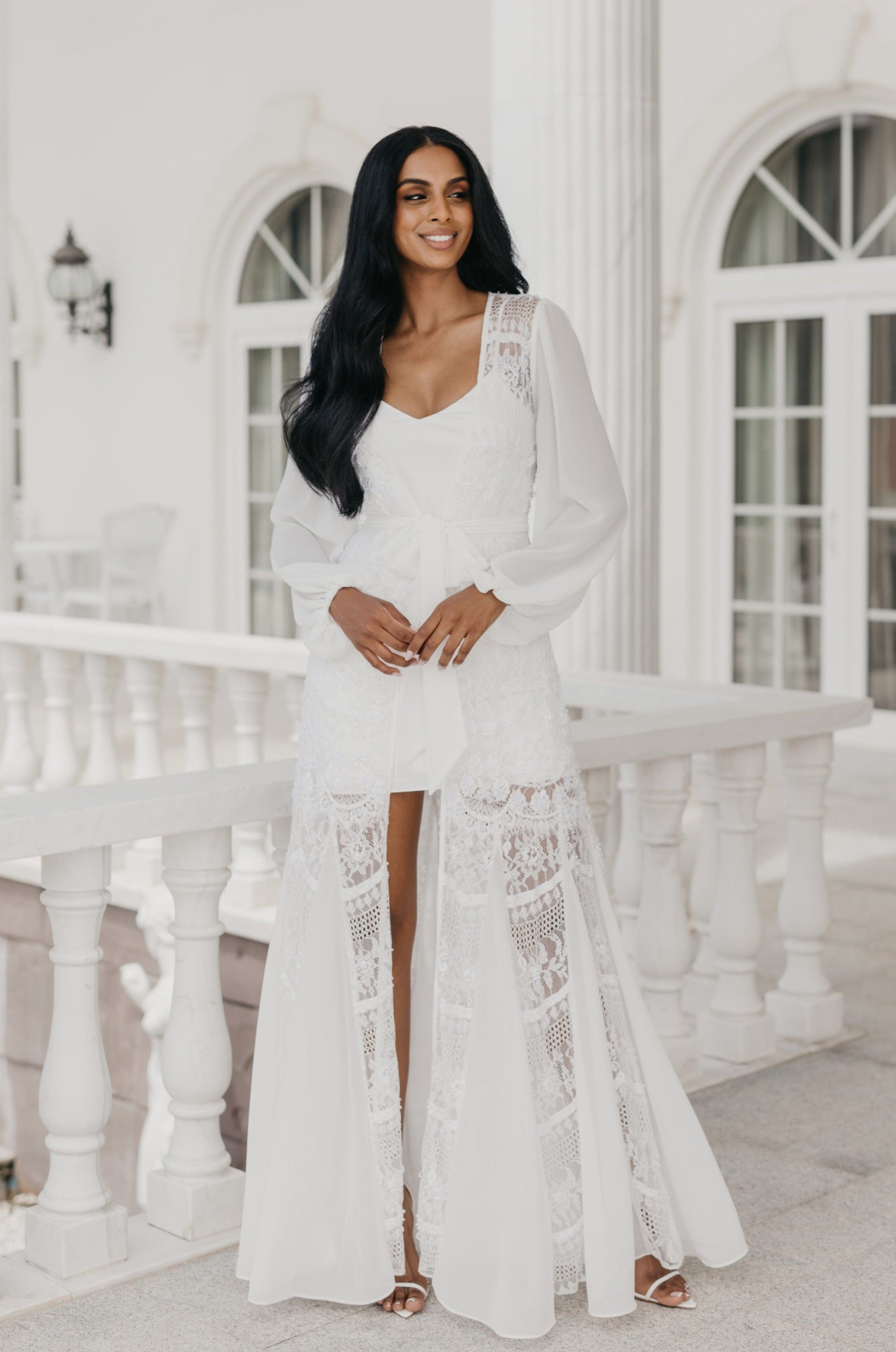 Elegant Hand-Beaded Pearl Maxi Bridal Robe with Slip - Perfect for Wedding, Bridal Shower & Honeymoon Getaway
