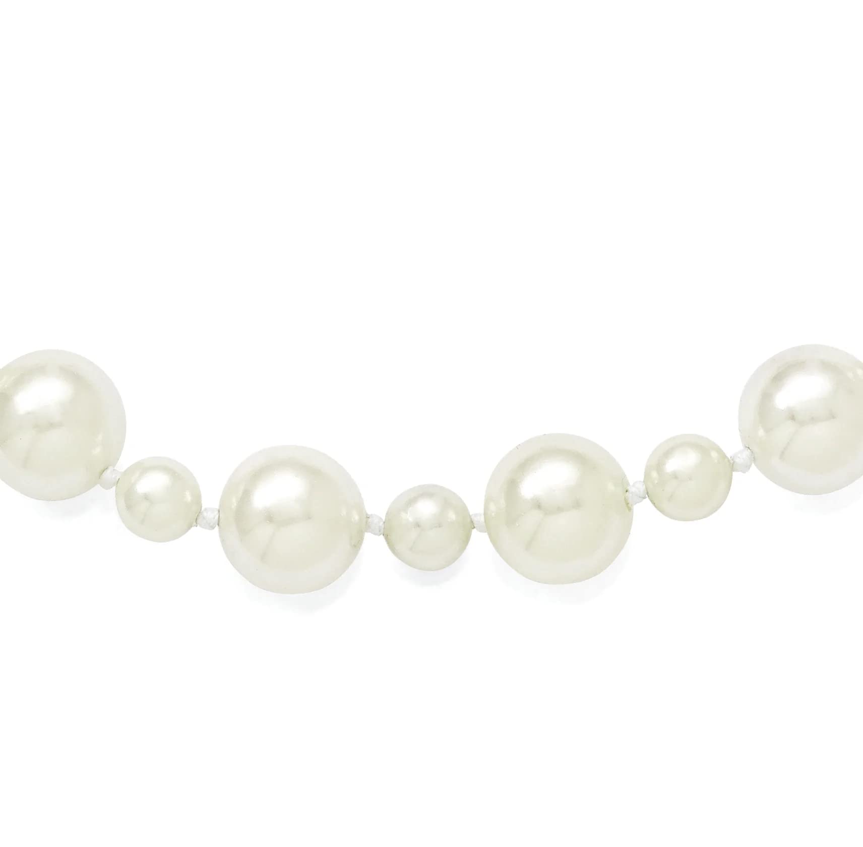 Majestik 7mm & 12mm White Faux Pearl Hand-Knotted Slip-On Necklace - Elegant Bridal Jewelry & Evening Party Accessories