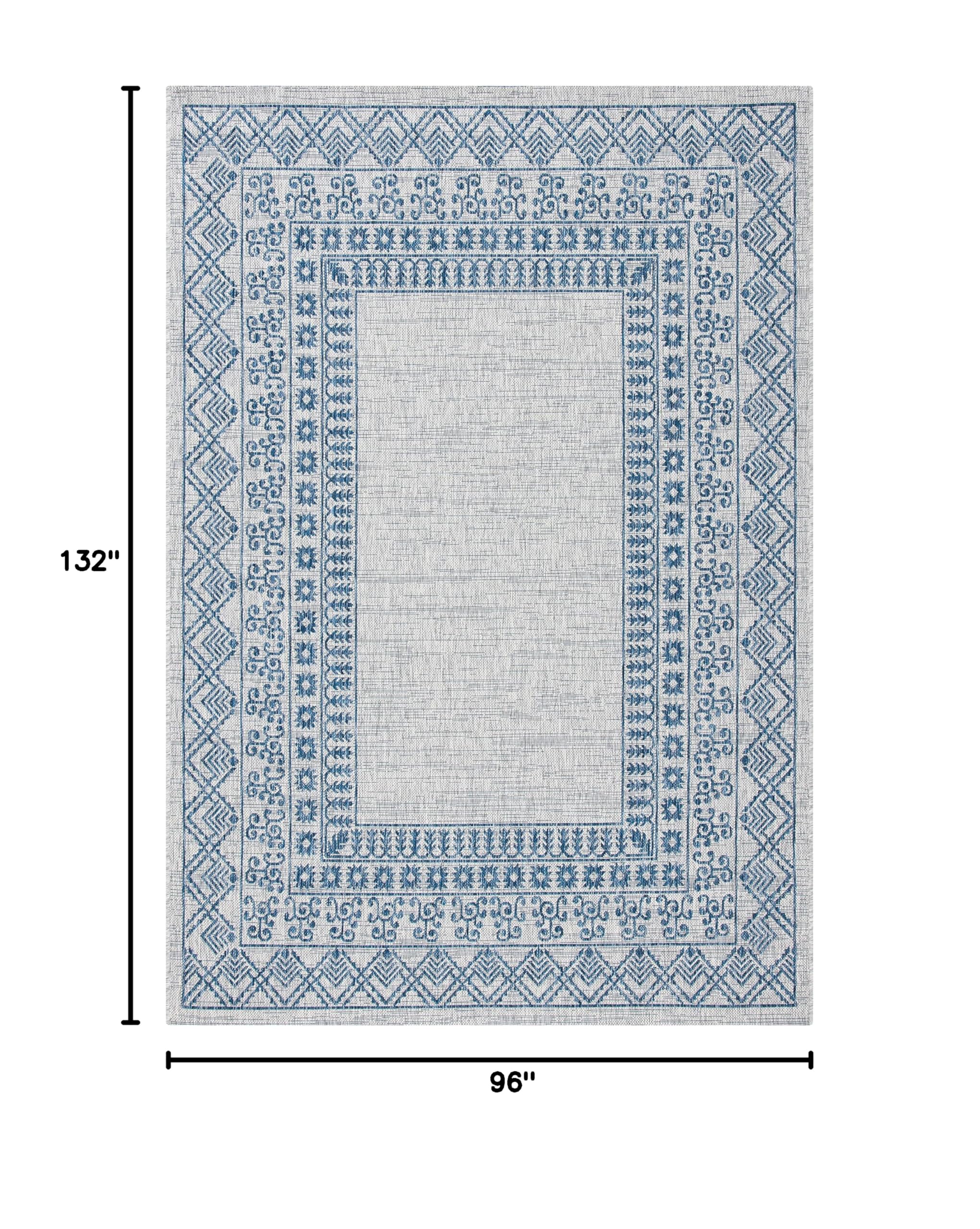 SAFAVIEH Courtyard Collection 8' x 11' Grey/Navy Indoor Outdoor Waterproof Rug - Easy to Clean, Perfect for Patio, Backyard, Mudroom & High-Traffic Areas