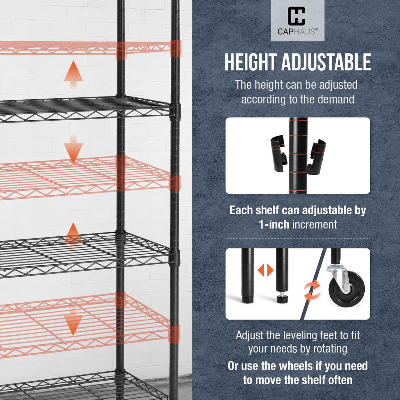 Heavy Duty Adjustable 4-Tier Commercial Wire Shelving with Wheels & Leveling Feet - NSF Certified Metal Utility Rack for Kitchen, Garage & Storage (Black, 36