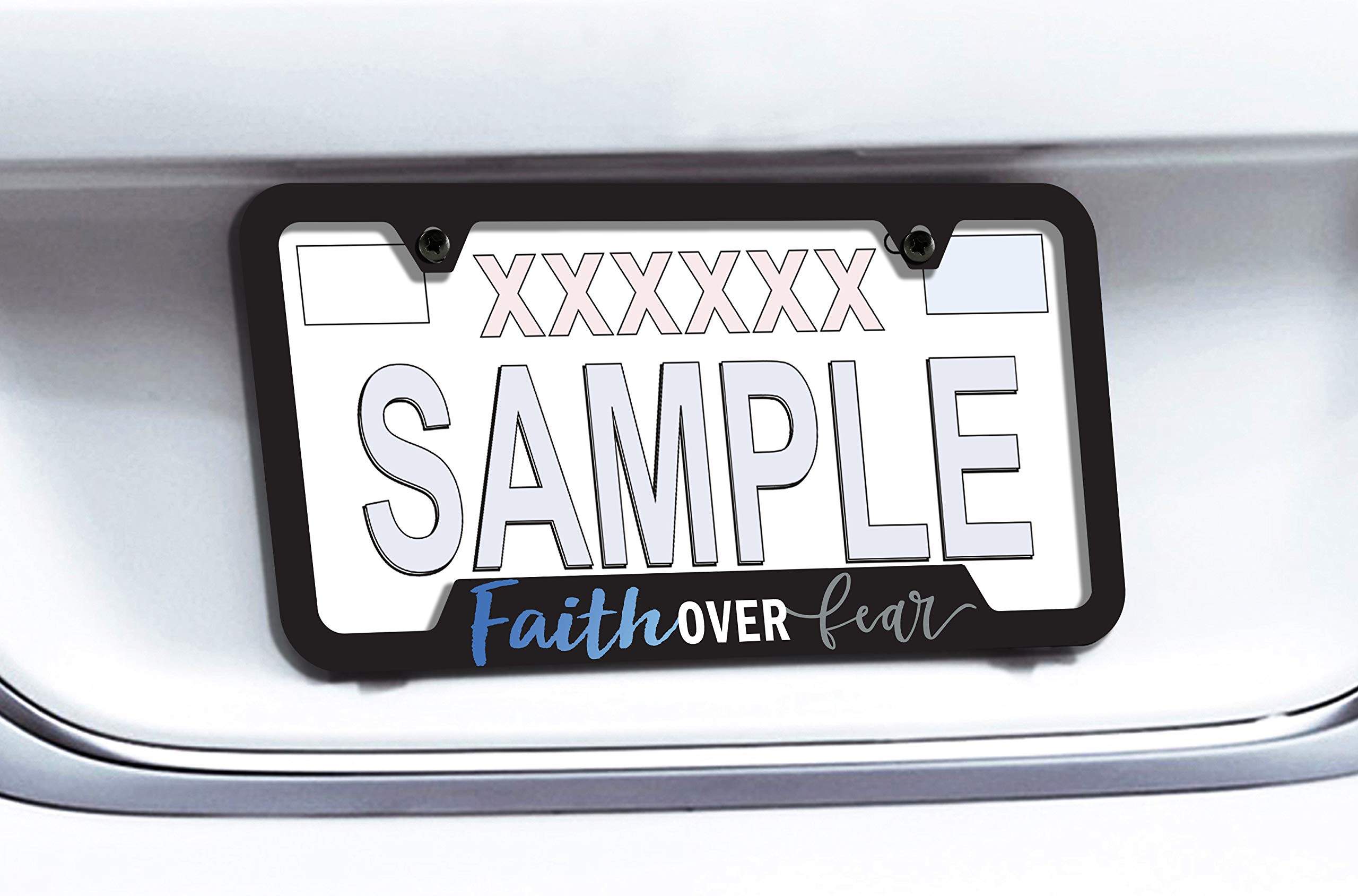 BARON-JEWELRY Faith License Plate Frame - Inspirational 'Faith Over Fear' Car Accessory - Durable UV Printed Plastic - Perfect for Cars, Trucks & Motorcycles