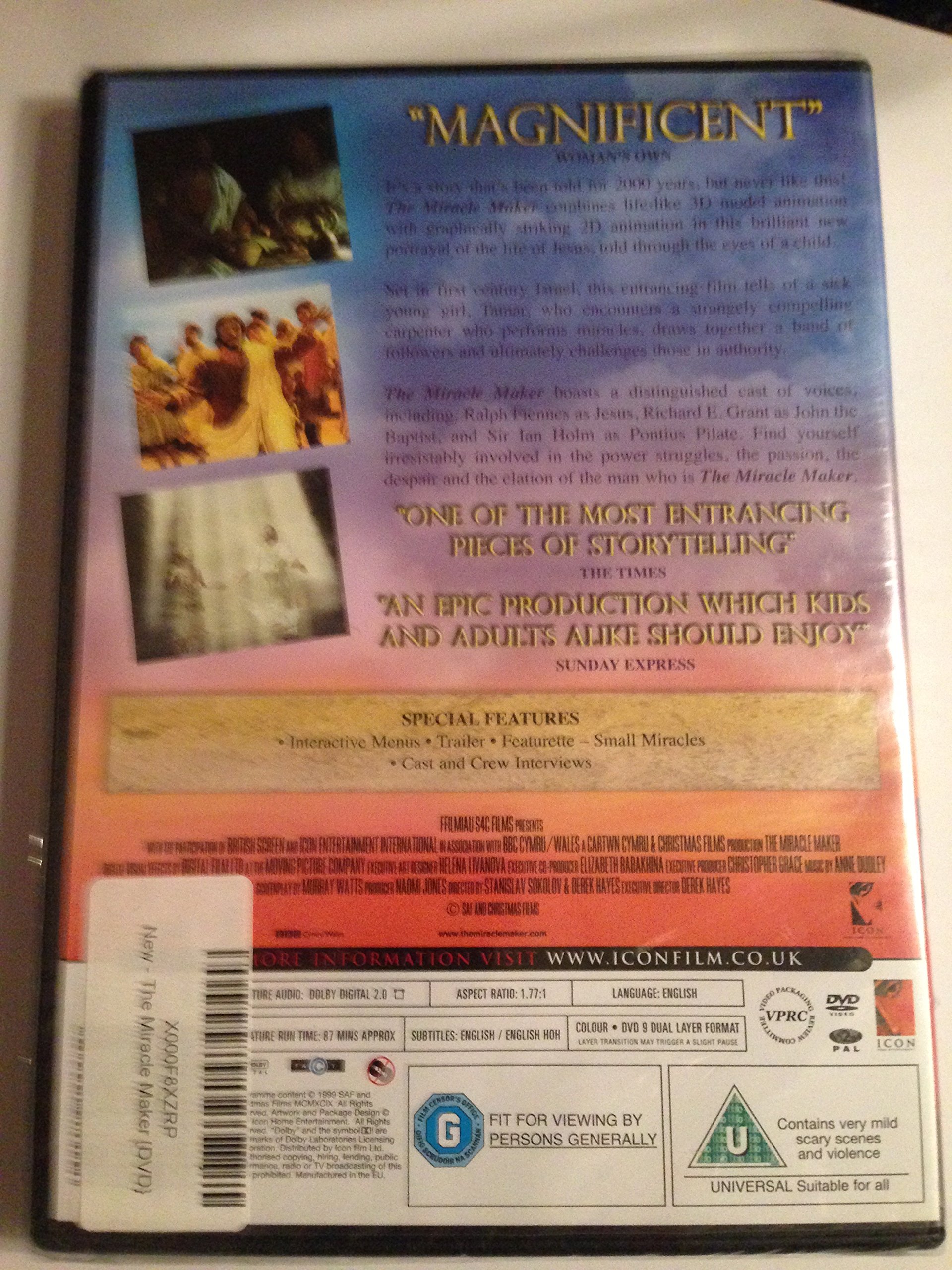 The Miracle Maker DVD - Inspirational Animated Biblical Movie for Kids & Families - Perfect for Sunday School, Homeschooling & Family Movie Nights