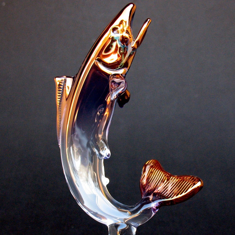 Hand Blown Glass Rainbow Trout Figurine - Realistic Fish Sculpture for Home Decor, Aquarium Enthusiasts & Fishing Lovers - Perfect for Bookshelf, Office Desk or Gift Giving