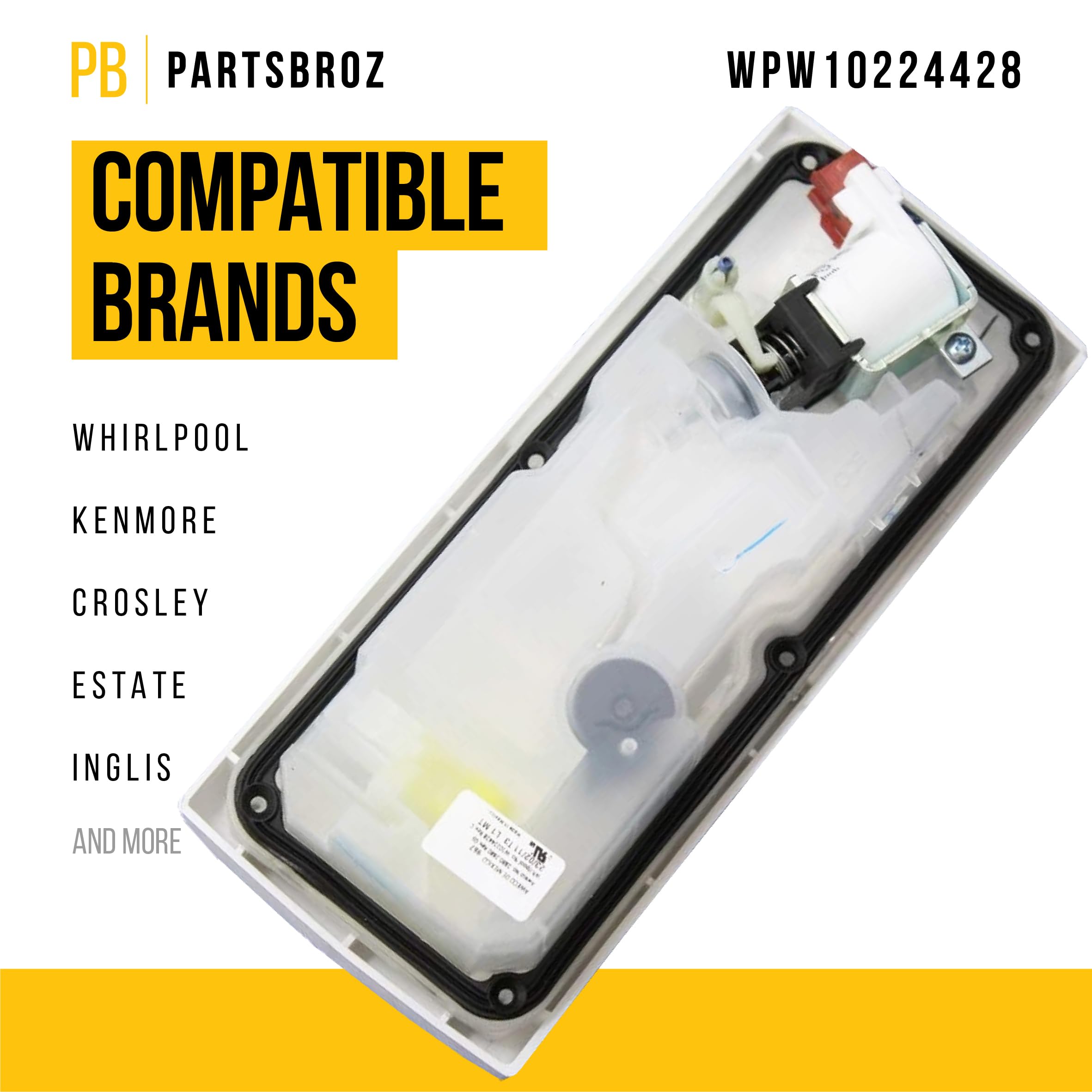 PartsBroz WPW10224428 Dishwasher Detergent Dispenser - Compatible with Whirlpool, Kenmore, Estate & Inglis Dishwashers - Replaces AP6017357, 1515027, PS11750654, W10195169, DU1055XTVQ0, DU1055XTVS3, DU1100XTPQB - Perfect for Kitchen Appliance Repair & Maintenance