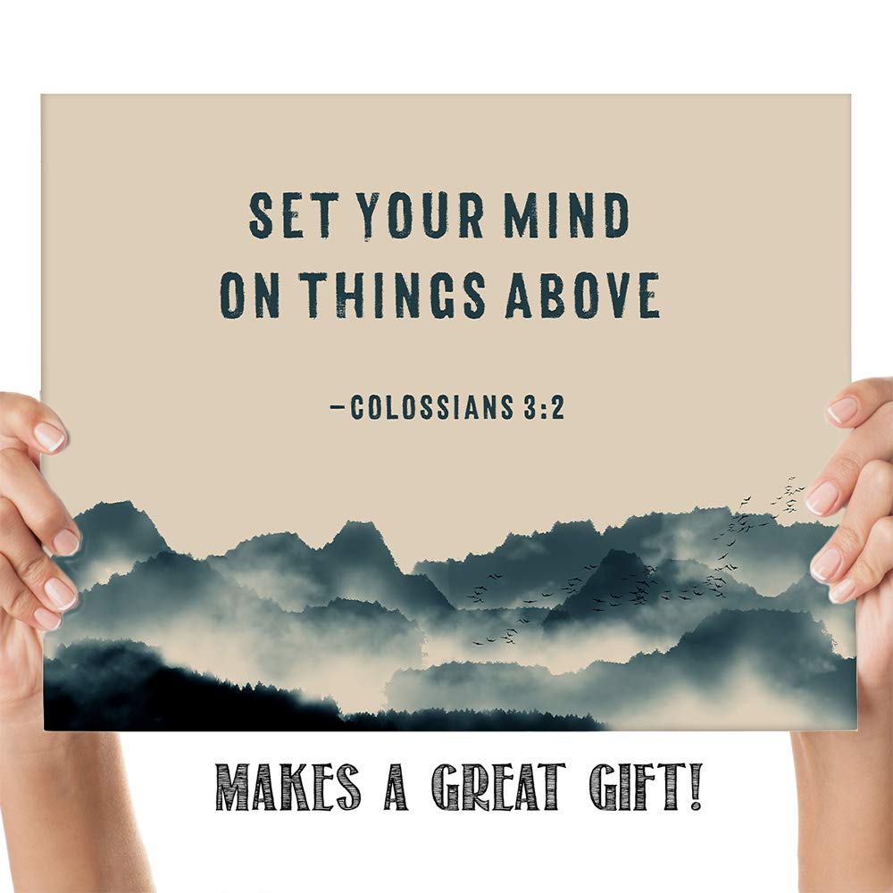 TJ Originals - Colossians 3:2 Bible Verse Wall Art Print, Christian Scripture Home Decor, 11x14 Inspirational Poster Gift for Family & Friends - Perfect for Living Room, Bedroom & Church Decor (Misty Mountain)