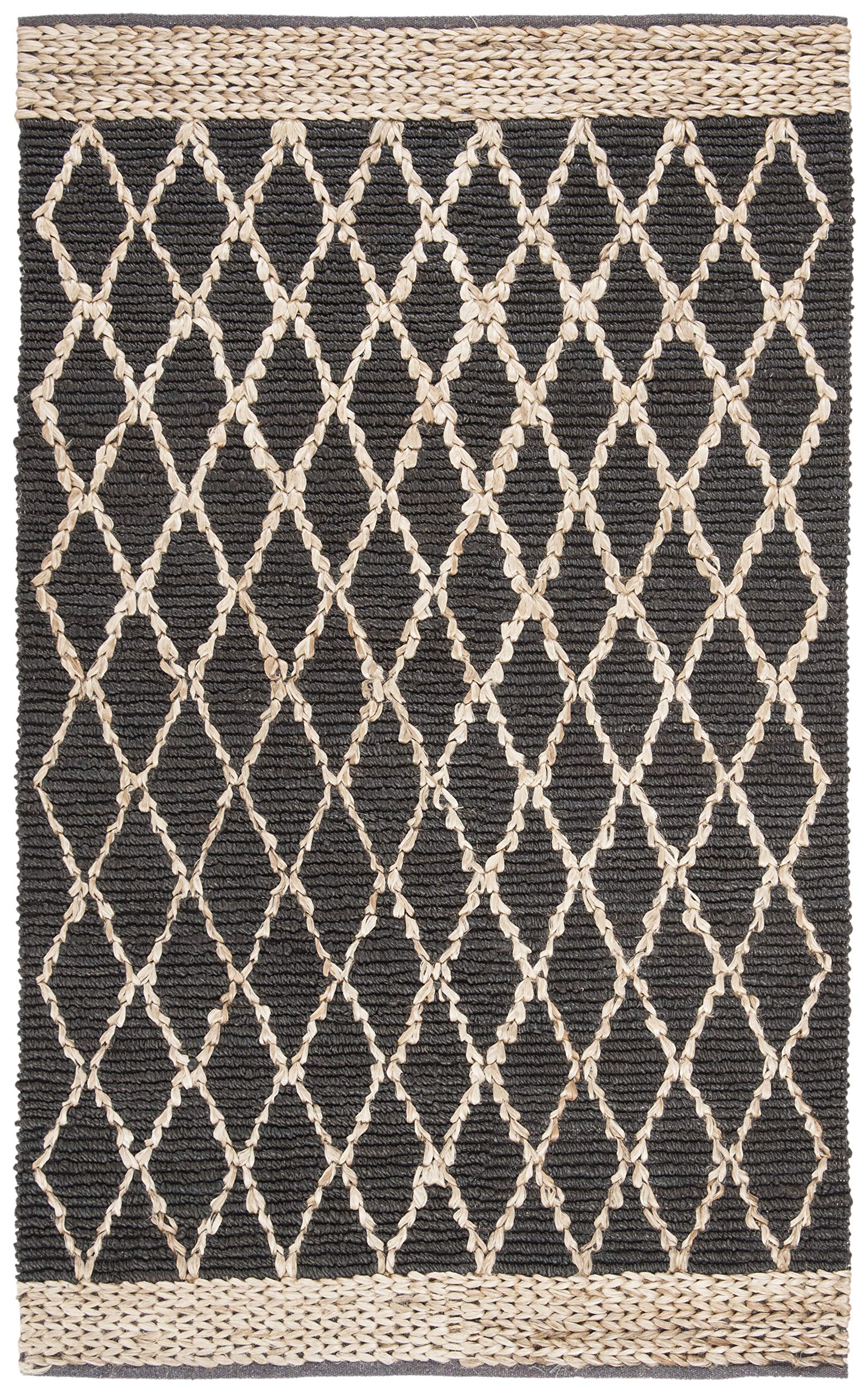 SAFAVIEH Handmade Boho Moroccan Trellis Jute Rug - 4' x 6' Charcoal Natural Fiber Accent Rug for High Traffic Areas, Perfect for Entryway, Living Room & Bedroom Decor (NF951H) | Durable & Stylish Floor Covering for Home & Office