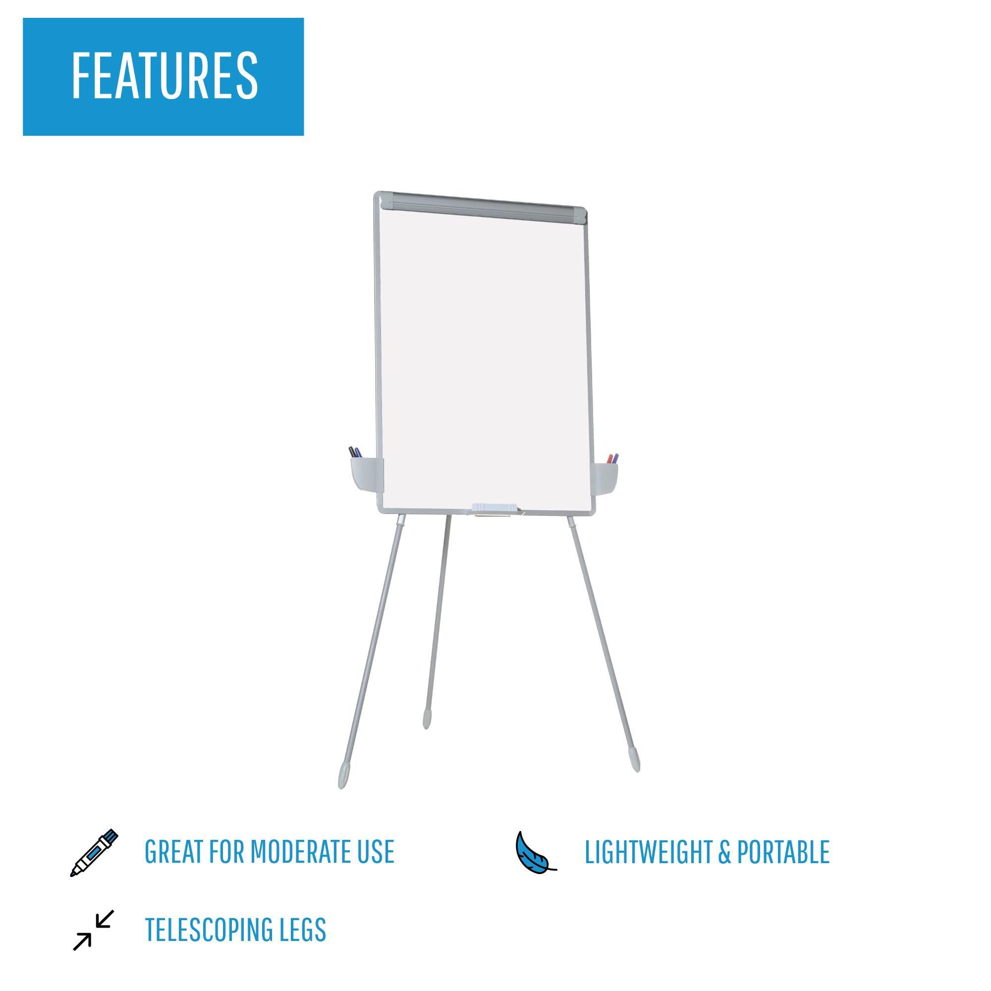 MasterVision Dry Erase Tripod Presentation Easel with Accessory Cups - Adjustable Height Whiteboard Stand (EA2300433MV) - Perfect for Classroom, Office & Conference Room Presentations