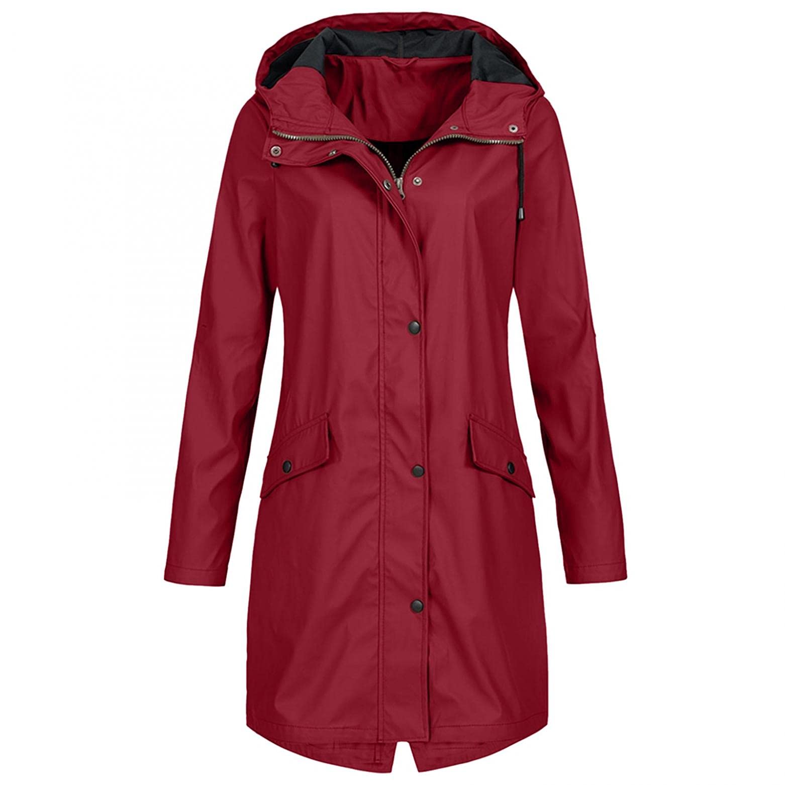 Waterproof Windproof Rain Jacket for Women - Long Hooded Trench Coat with Solid Hood - Outdoor Windbreaker Overcoat for Hiking, Camping & Rainy Day Commutes