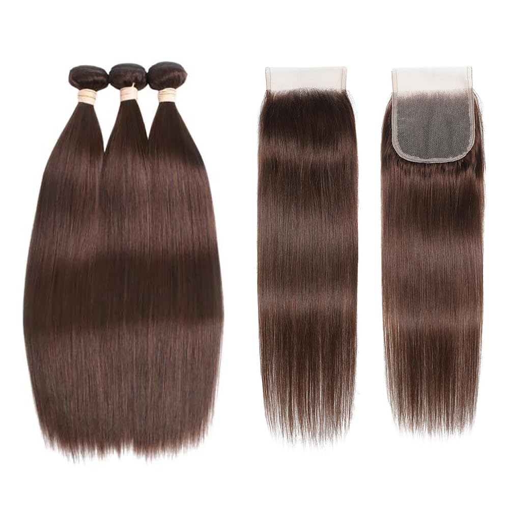 100% Unprocessed Brazilian Virgin Human Hair Bundles - 9A Grade Brown Hair Extensions for Sew-In Weave (18, 20, 22 +16 Inches) | Natural Looking Hair Replacement for Daily Styling & Special Occasions