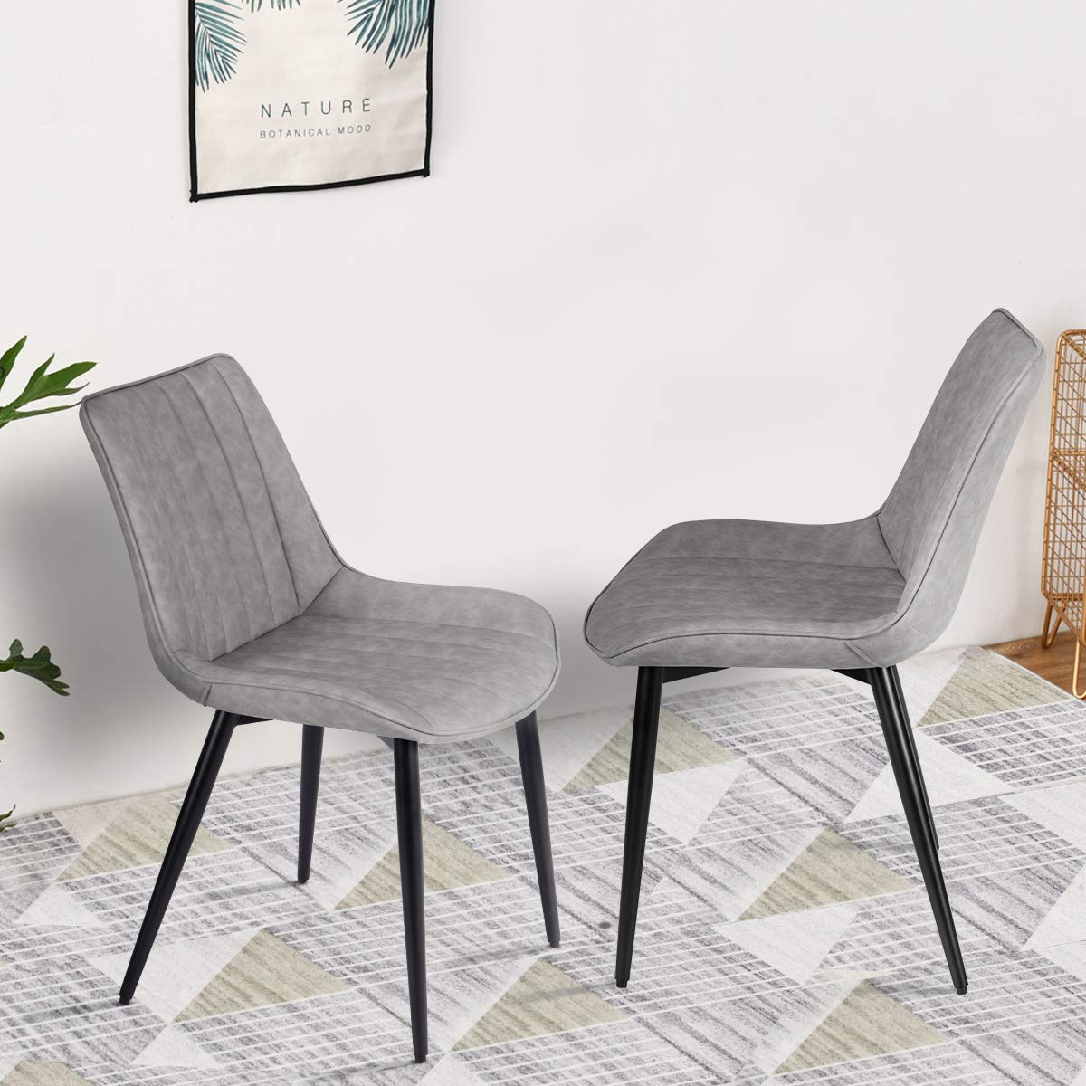 Mid Century Modern Faux Leather Dining Chairs Set of 2 - Upholstered Kitchen & Living Room Chairs with Metal Legs in Gray - Perfect for Small Spaces, Breakfast Nooks & Contemporary Dining Areas