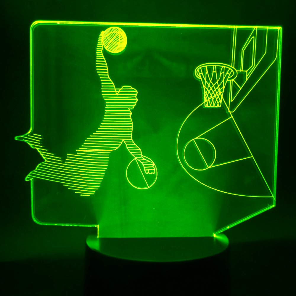 3D Basketball Player LED Night Light - Touch Switch Table Lamp with 7 Color Changing Modes, Optical Illusion Decor for Kids Room, Bedside, Desk, Christmas Gift, Birthday Present for Boys & Girls