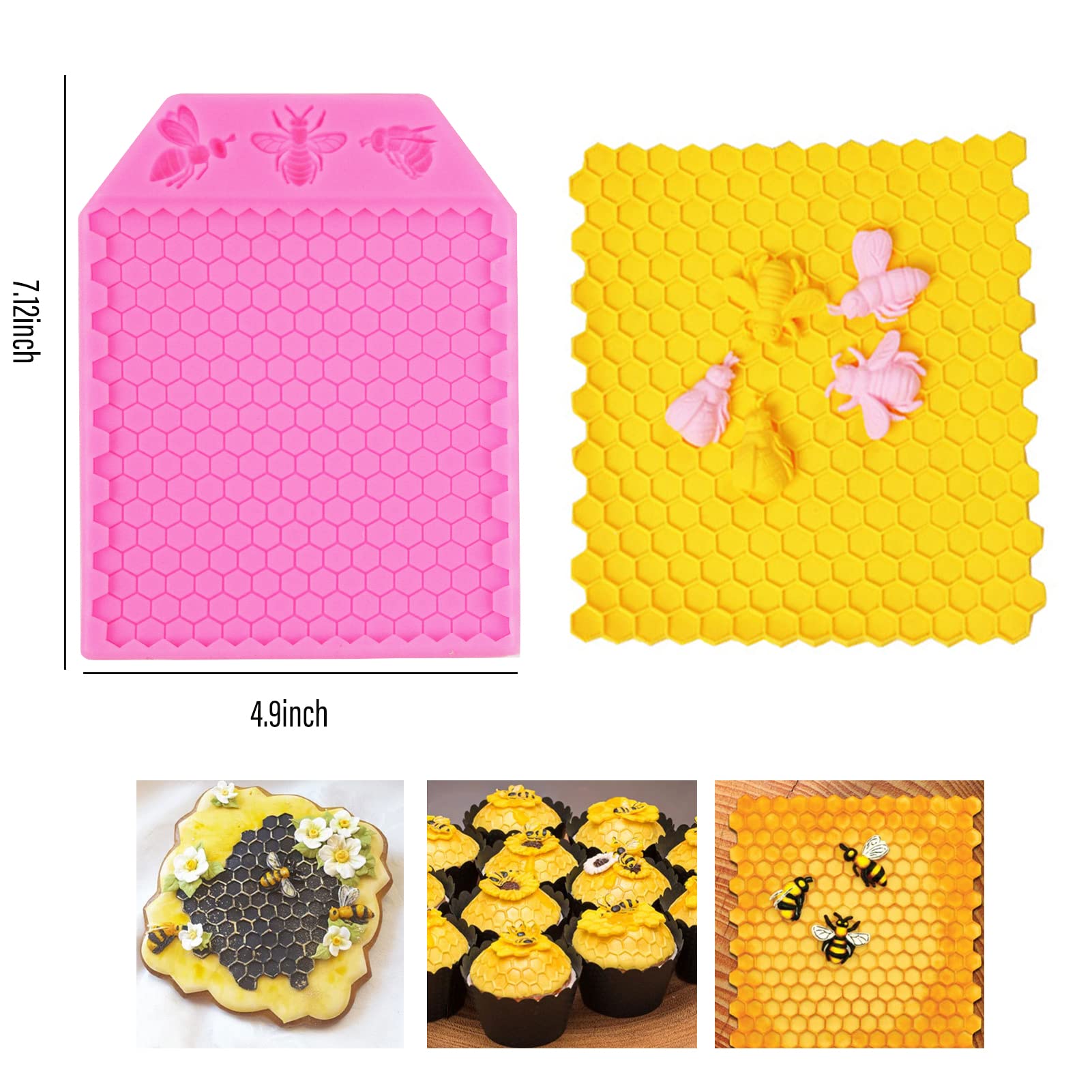 7-Piece Bee Silicone Mold Set - Honeycomb, Sunflower & Beehive Cake Decorating Molds for Fondant, Chocolate & Candy Making - Perfect for Birthday Cakes, Cupcake Toppers, and DIY Baking Projects