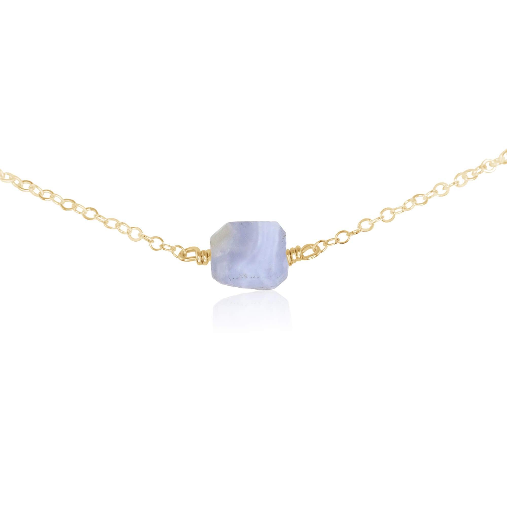 Raw Blue Lace Agate Crystal Nugget Choker Necklace - Natural Healing Stone Jewelry for Women - Perfect for Meditation, Yoga & Boho Fashion