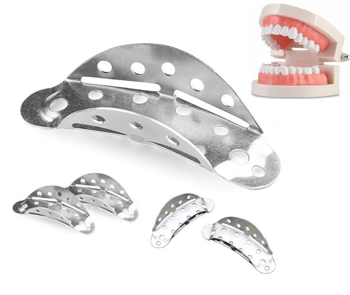 50-Pack Disposable Dental Temporary Impression Trays for Crown & Bridge - Premium Aluminum Material - Ideal for Dental Clinics, Crown Fitting & Orthodontic Procedures