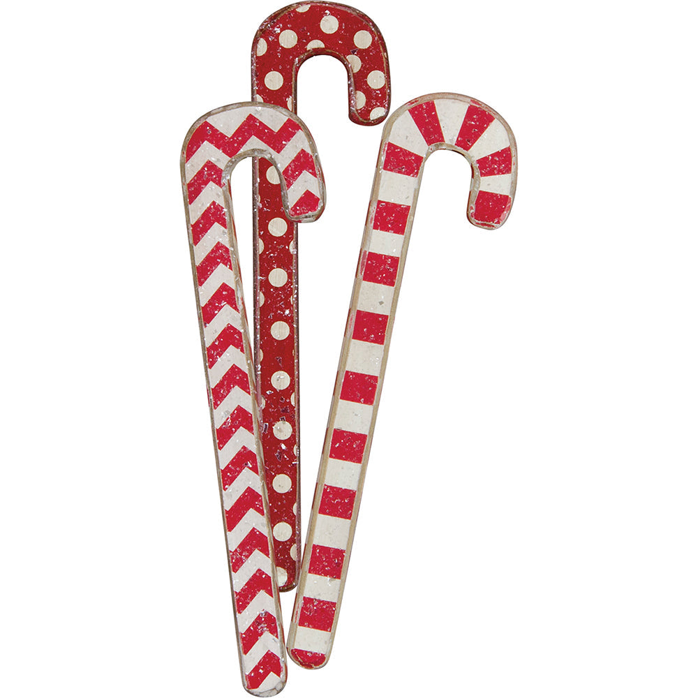 10 Handpainted Wooden Candy Canes - Christmas Tree Decorations, Holiday Party Favors & Festive Home Decor for Xmas Gifts, Stocking Stuffers and Winter Celebrations