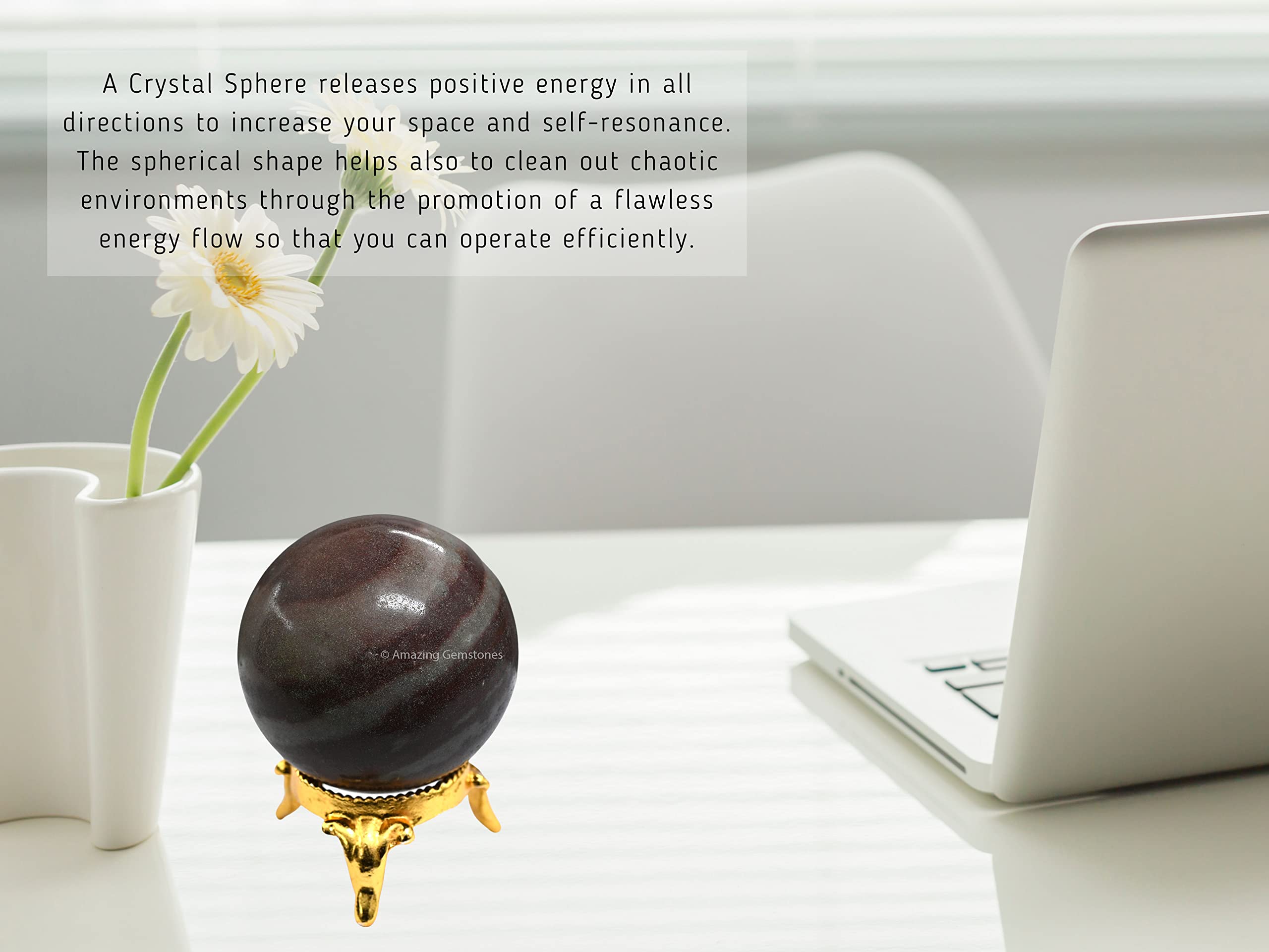 Narmada Shiva Lingam Crystal Ball with Stand - 2 Inch Healing Sphere for Meditation, Yoga, Reiki, Witchcraft & Home Decor | Spiritual Energy Stone for Altar, Office Desk & Gift