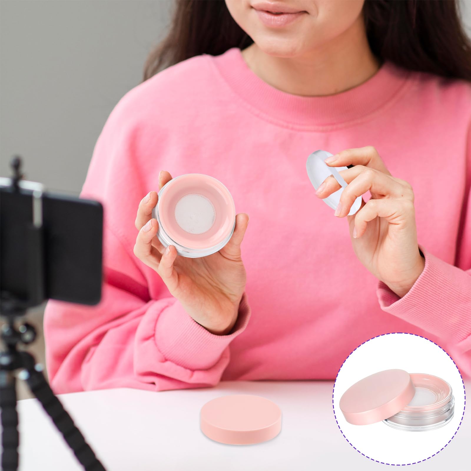 2 Pack 10ml Empty Loose Powder Containers with Sponge Puff - Leakproof Reusable Plastic Makeup Powder Case for Setting Powder & Mineral Foundation - Perfect for Travel, Touch-ups & Professional Makeup Kits