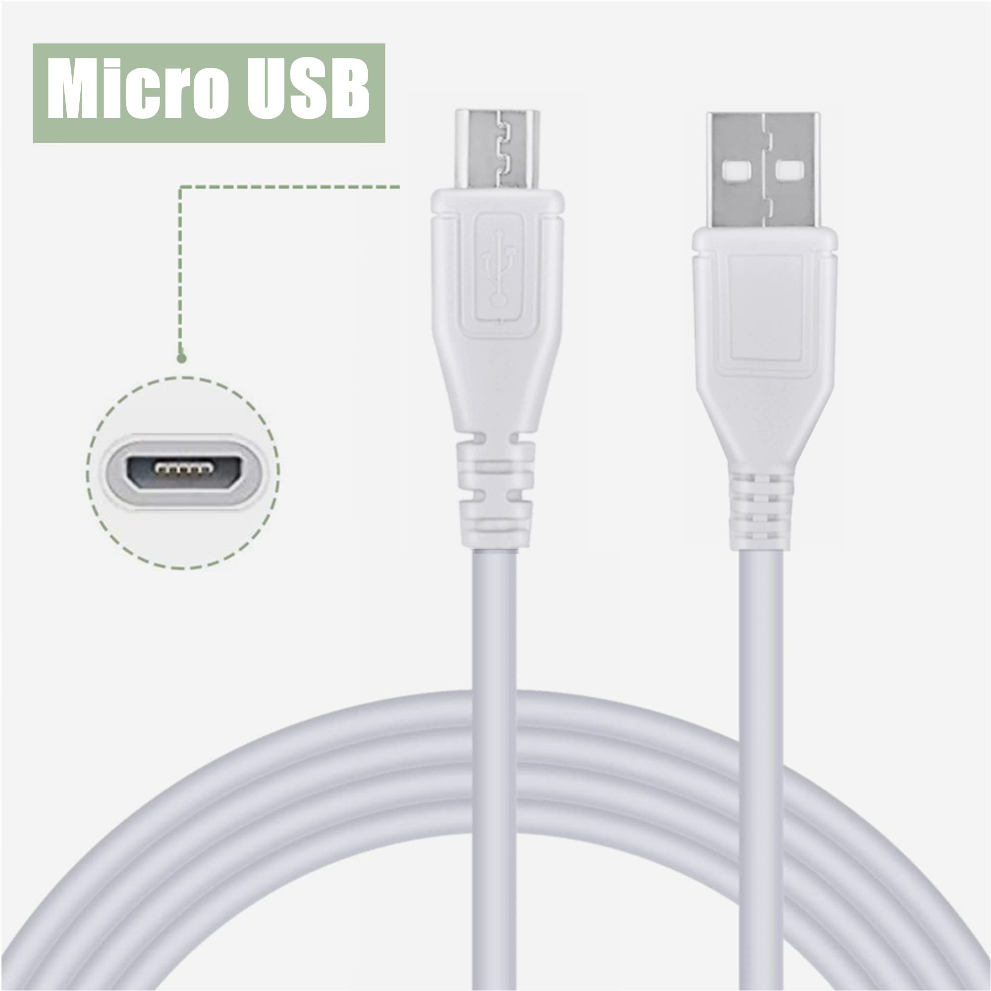 5ft White Micro USB Cable for TDK A08 Bluetooth Speaker - PC Laptop Charger Replacement - Outdoor Travel Use