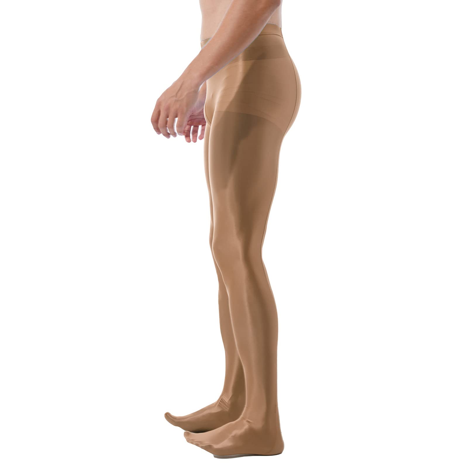 FEESHOW Men's Glossy Pantyhose with Bulge Pouch - High Waist Tights & Stockings for Crossdressing, Cosplay, and Nightwear - Comfortable Stretchable Leggings for Dancing and Performance