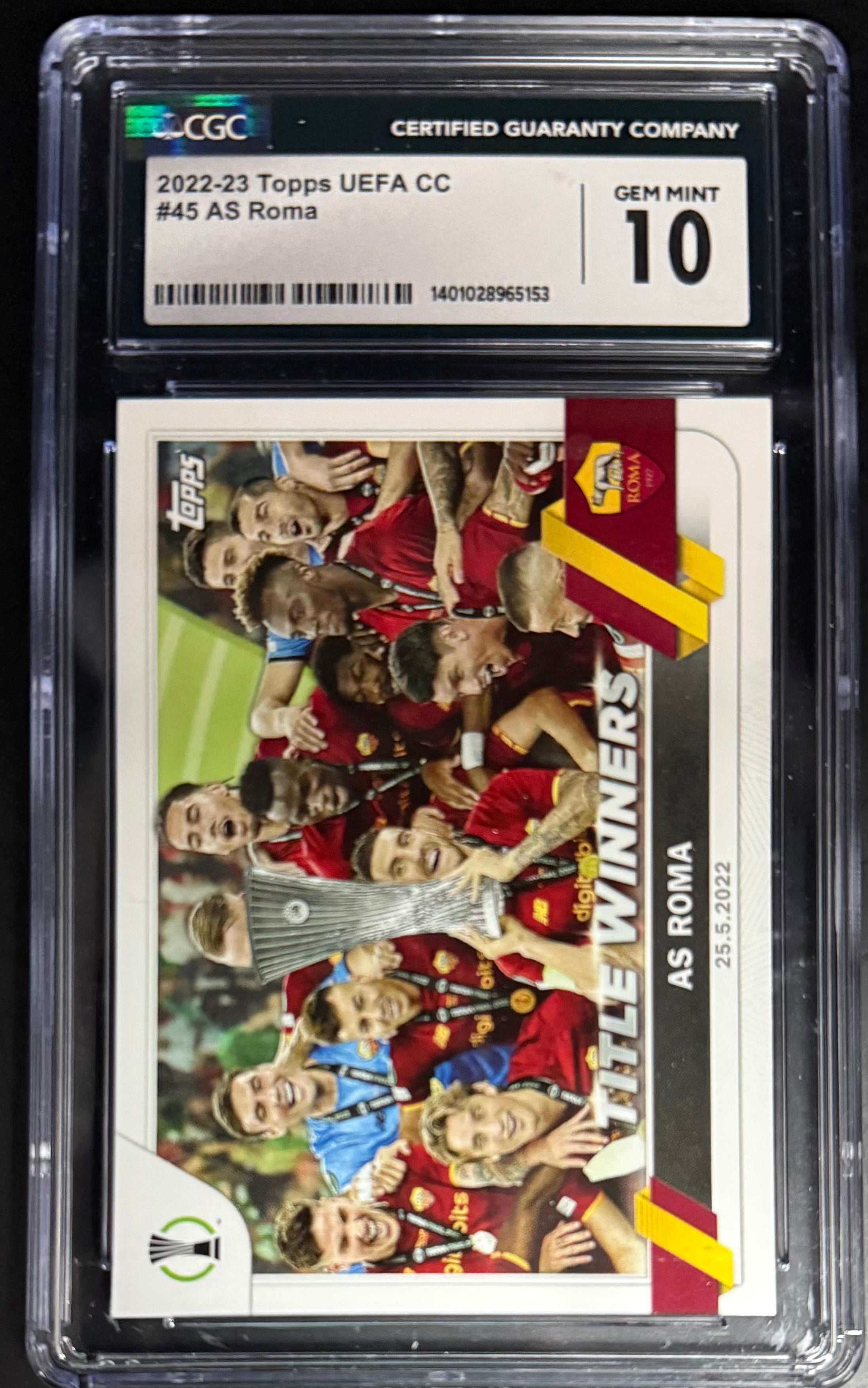 Topps AS Roma UEFA Club Competitions 2022-23 Title Winners Base Card #45 CGC 10 - Perfect for Soccer Collectors & AS Roma Fans Display