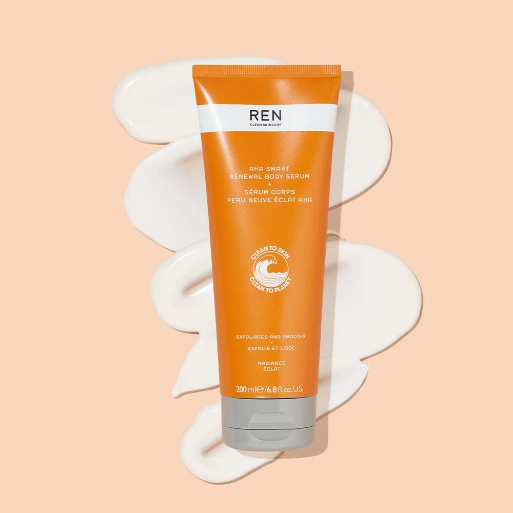 REN Clean Skincare AHA Face & Body Serum - Brightening Facial Treatment & Smart Renewal Body Exfoliator with AHAs/BHAs | Hydrates, Evens Skin Tone | Perfect for Daily Skincare Routine & Resurfacing Treatment